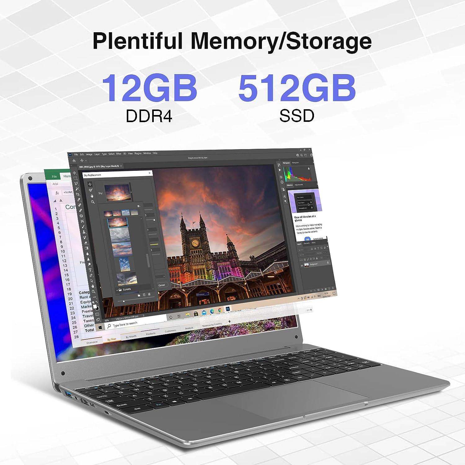 BiTECOOL 15.6 Windows 11 Laptop, Intel Core i3-5005U, 12GB RAM, 512GB SSD, FHD IPS Display, 2.4G/5G WiFi, BT5.0, RJ45, Type C, Webcam, Long Battery Life - for Work, Study, and Entertainment