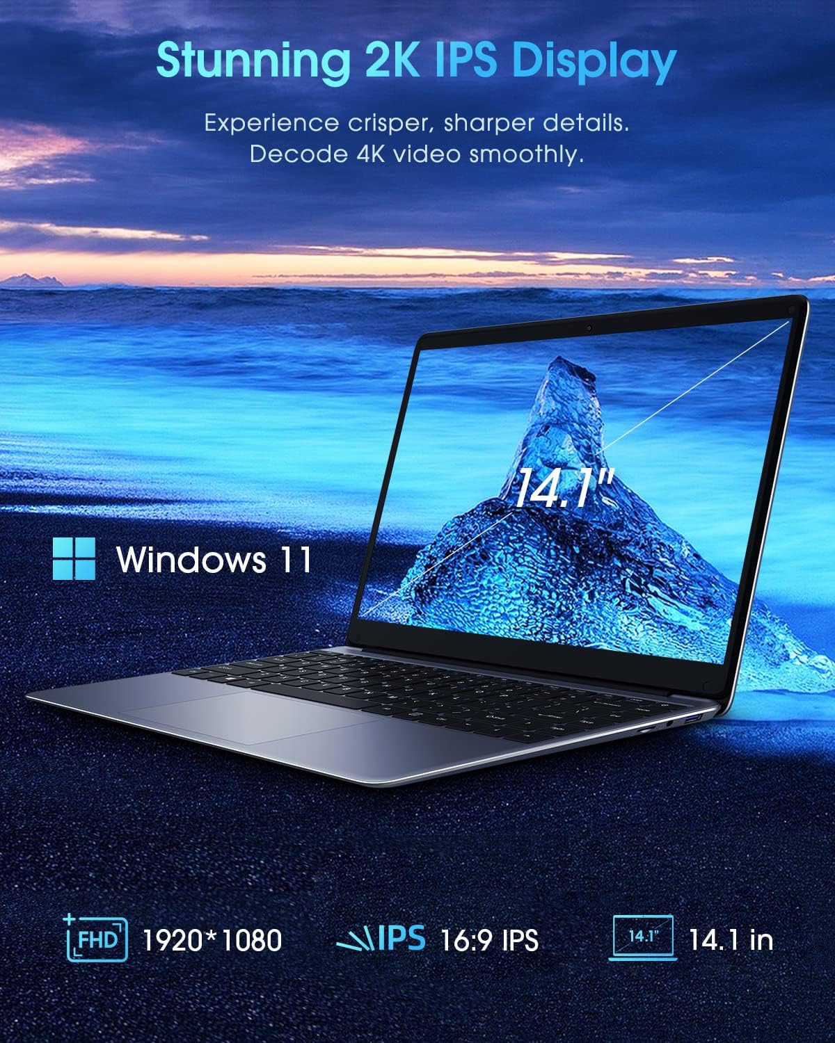 CHUWI HeroBook Pro 14.1 Laptop, 8GB RAM 256GB SSD, Windows 11 Laptop, 1TB SSD Expand, Intel Celeron N4020(up to 2.8GHz), 2K FHD IPS Display, Ultra Slim, Mini-HDMI, 5G WiFi, USB3.0, Webcam,TF Card