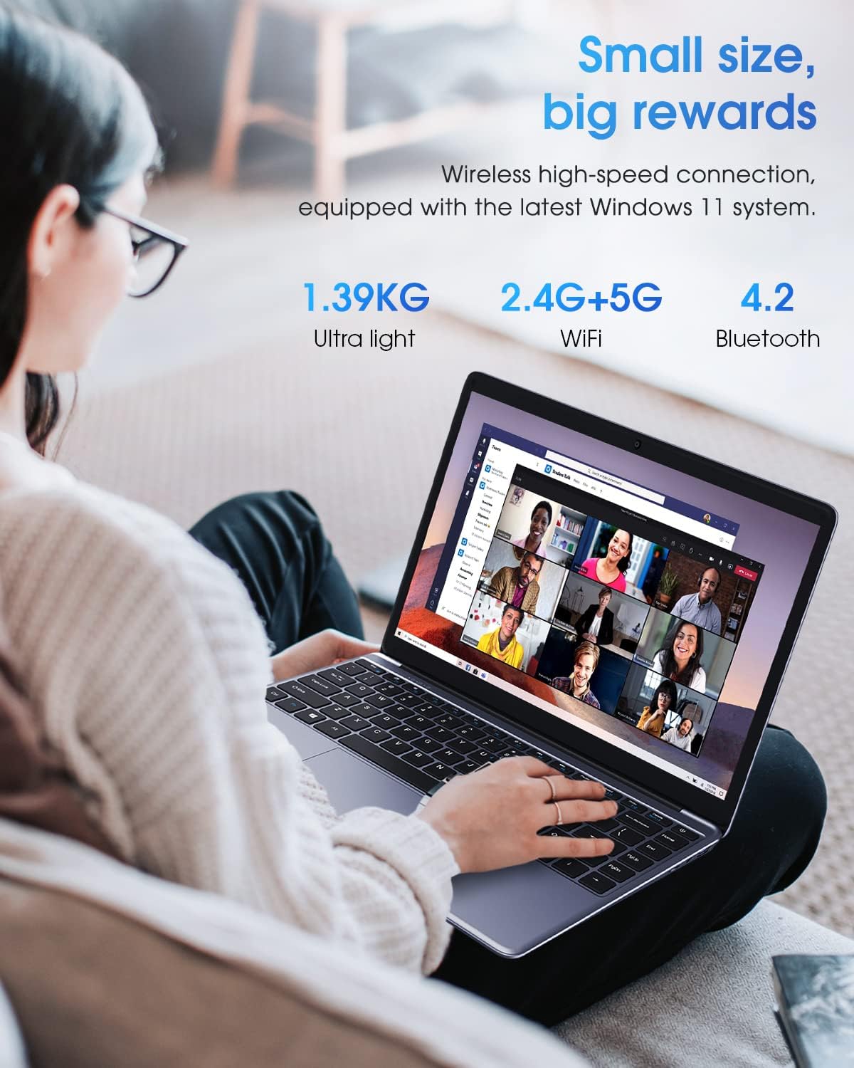 CHUWI HeroBook Pro 14.1 Laptop, 8GB RAM 256GB SSD, Windows 11 Laptop, 1TB SSD Expand, Intel Celeron N4020(up to 2.8GHz), 2K FHD IPS Display, Ultra Slim, Mini-HDMI, 5G WiFi, USB3.0, Webcam,TF Card