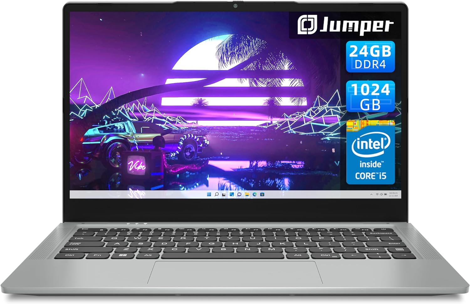 jumper Laptop 24GB LPDDR4X RAM, 1024GB NVMe SSD, Intel Core i5 (up to 3.6GHz), 14 Inch FHD IPS Display, Windows 11 Laptops Computer, 4 Stereo Speakers, USB3.0*3, 51300mWH, Cooling Fan, Type-C, Metal.