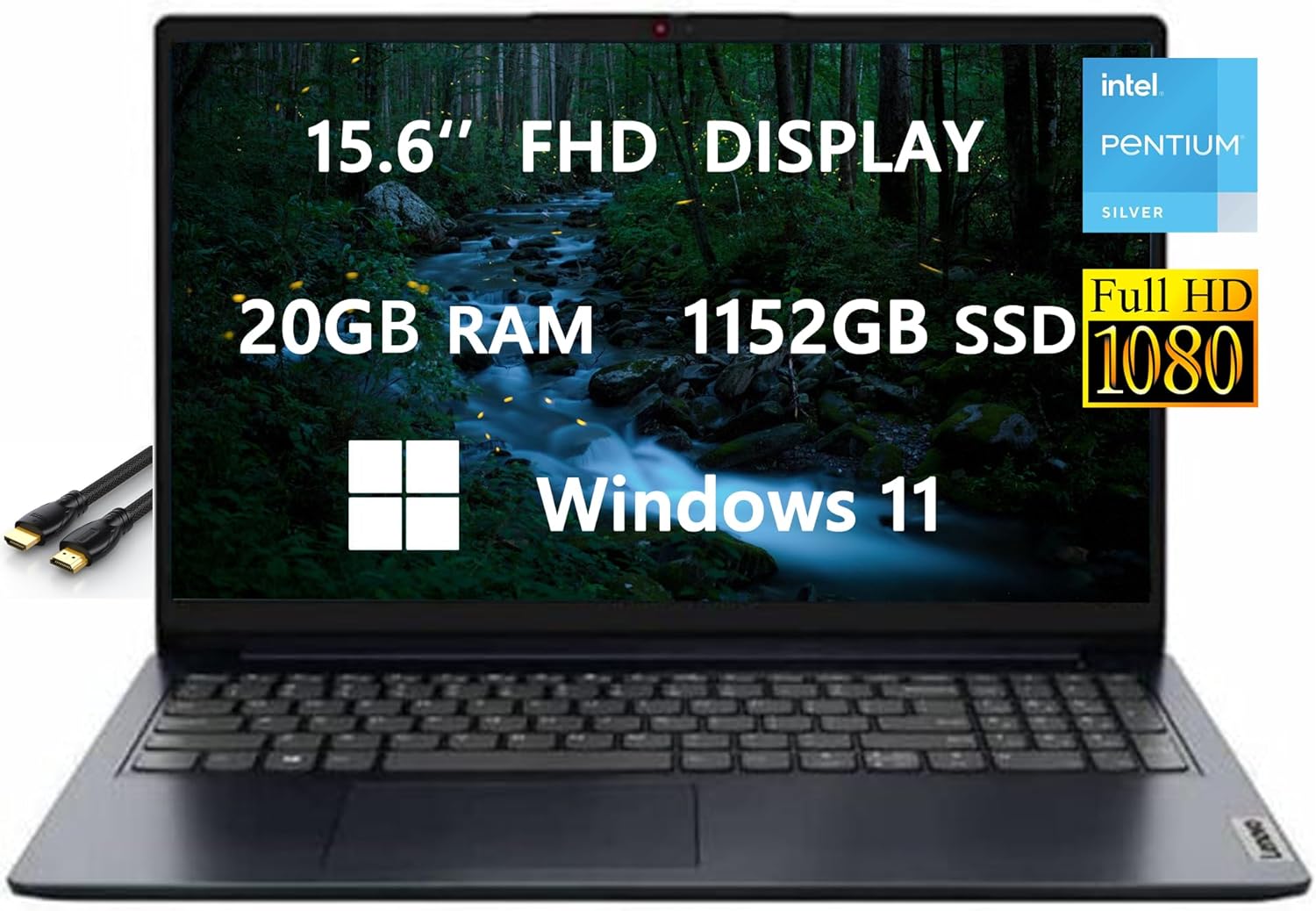 2023 Newest Upgraded IdeaPad 1i Laptops for Student  Business by Lenovo, 15.6 FHD Computer, Intel 4-Core CPU, 20GB RAM, 1152GB(128GB+1TB)SSD, Wi-Fi, HDMI, Windows 11, Long Battery Life, ROKC Bundle