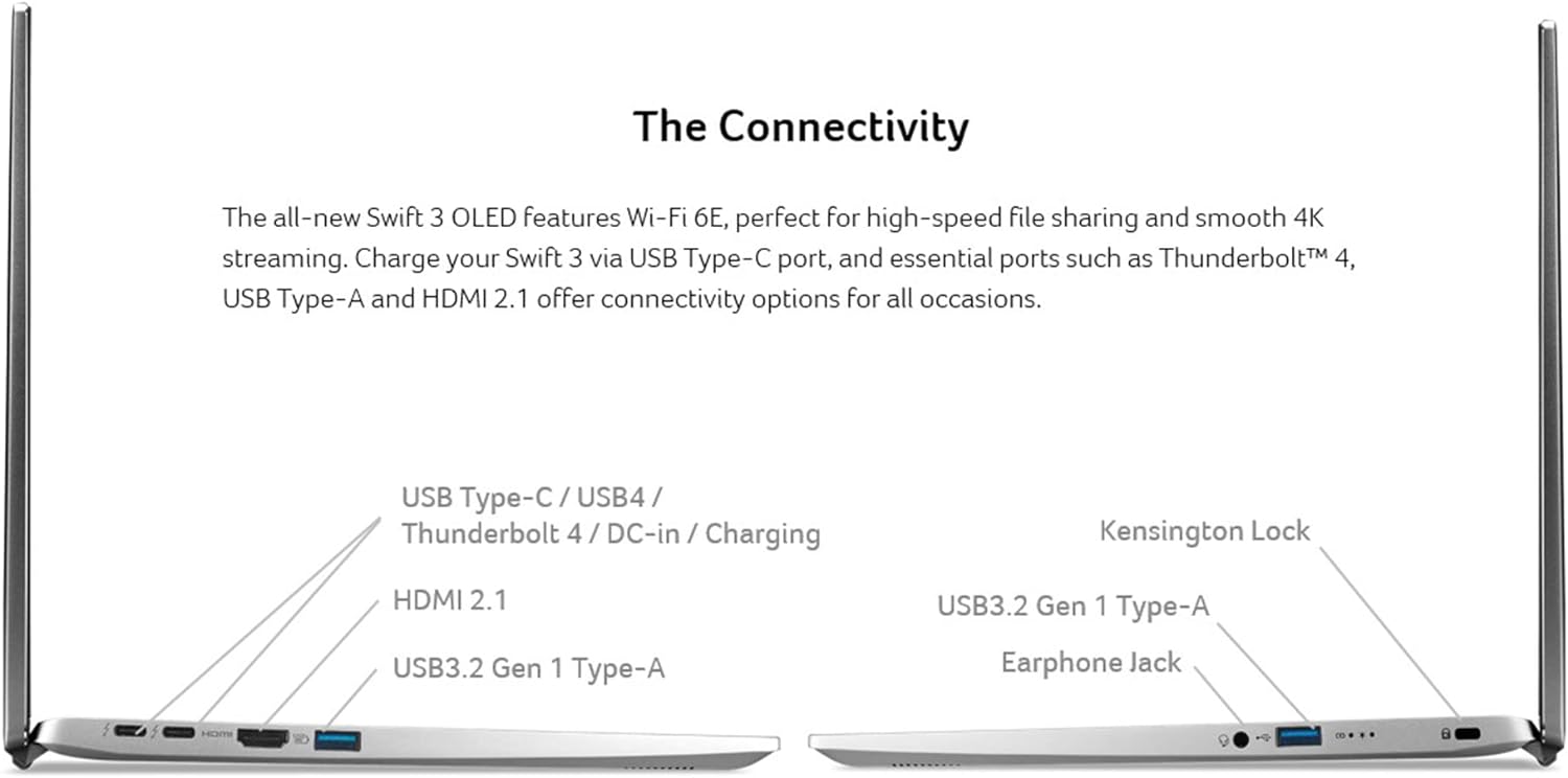 Acer Swift 3 OLED Intel Evo Thin  Light Laptop | 14 OLED 2880x1800 | Intel Core i5-12500H | Intel Iris Xe Graphics | 8GB LPDDR5 | 512GB SSD | Killer Wi-Fi 6E AX1675 | Windows 11 Home | SF314-71-51NN