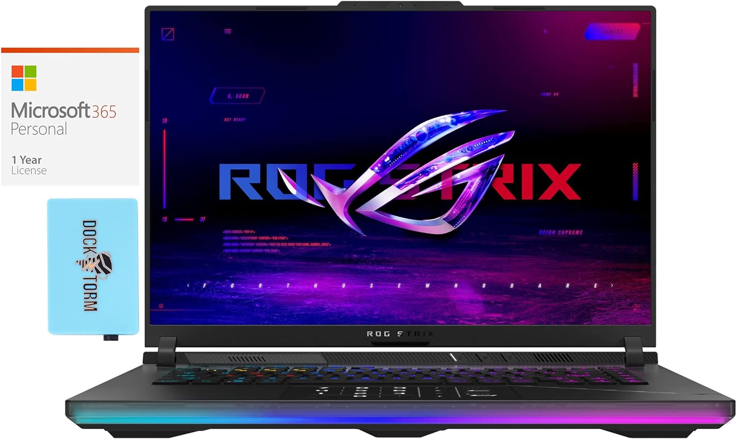 ASUS ROG Strix Scar 16 G634 Gaming  Entertainment Laptop (Intel i9-13980HX 24-Core, 32GB DDR5 4800MHz RAM, 8TB PCIe SSD, Win 10 Pro) with MS 365 Personal, Dockztorm Hub