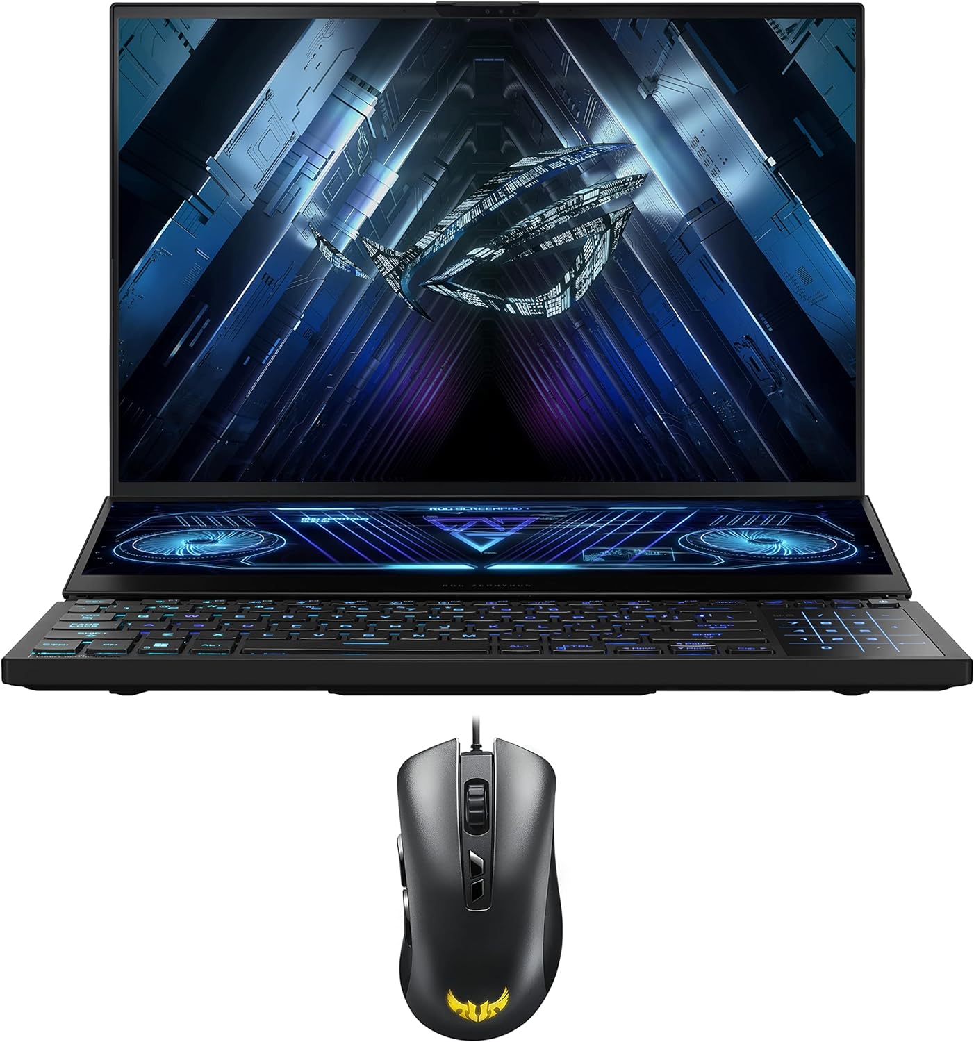 ASUS ROG Zephyrus Duo 16 GX650 GX Gaming  Entertainment Laptop (AMD Ryzen 9 7945HX 16-Core, 64GB DDR5 4800MHz RAM, 2x8TB PCIe SSD RAID 0 (16TB), GeForce RTX 4080, Win 11 Pro) with TUF Gaming M3