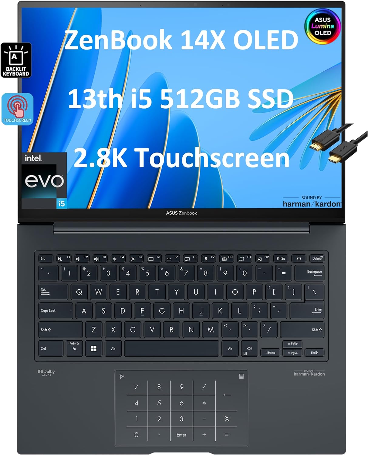 Asus ZenBook 14 14X OLED 14.5/inch QHD+(2880x1800)120HzTouchscreen(Intel 13th Gen i5-13500H(Beat i7-1250U),8GB RAM,512GB SSD)Business Laptop,NumberPad,Backlit,Webcam,IST HDMI,Win 11 Home Inkwell Gray