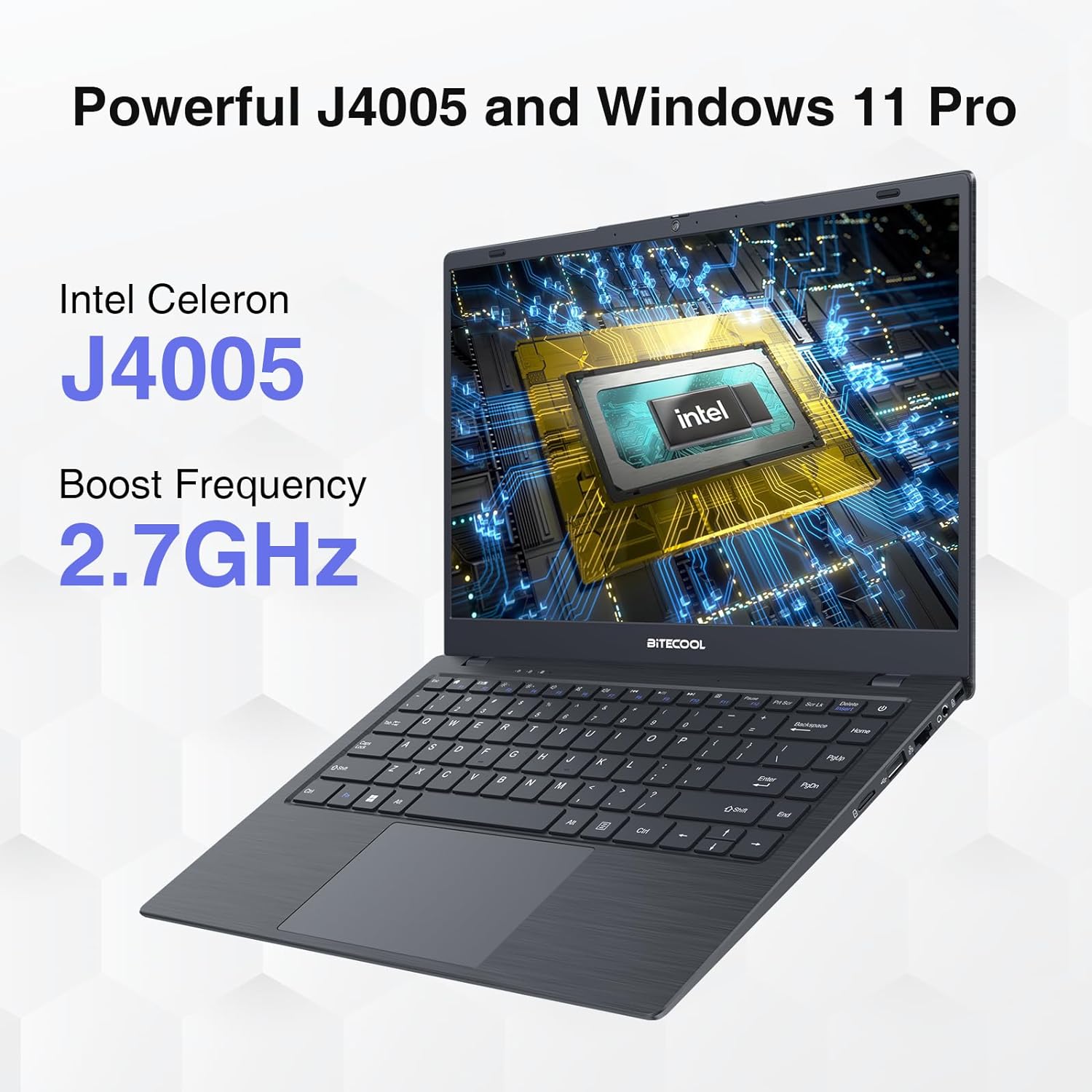 BiTECOOL 14-inch Windows 11 Laptop Computer, 12GB RAM 256GB SSD Laptop, Intel Celeron J4005 Dual Core up to 2.7GHz, FHD IPS Display, 2.4G/5G WiFi, BT5.1, Webcam, Lightweight and Portable