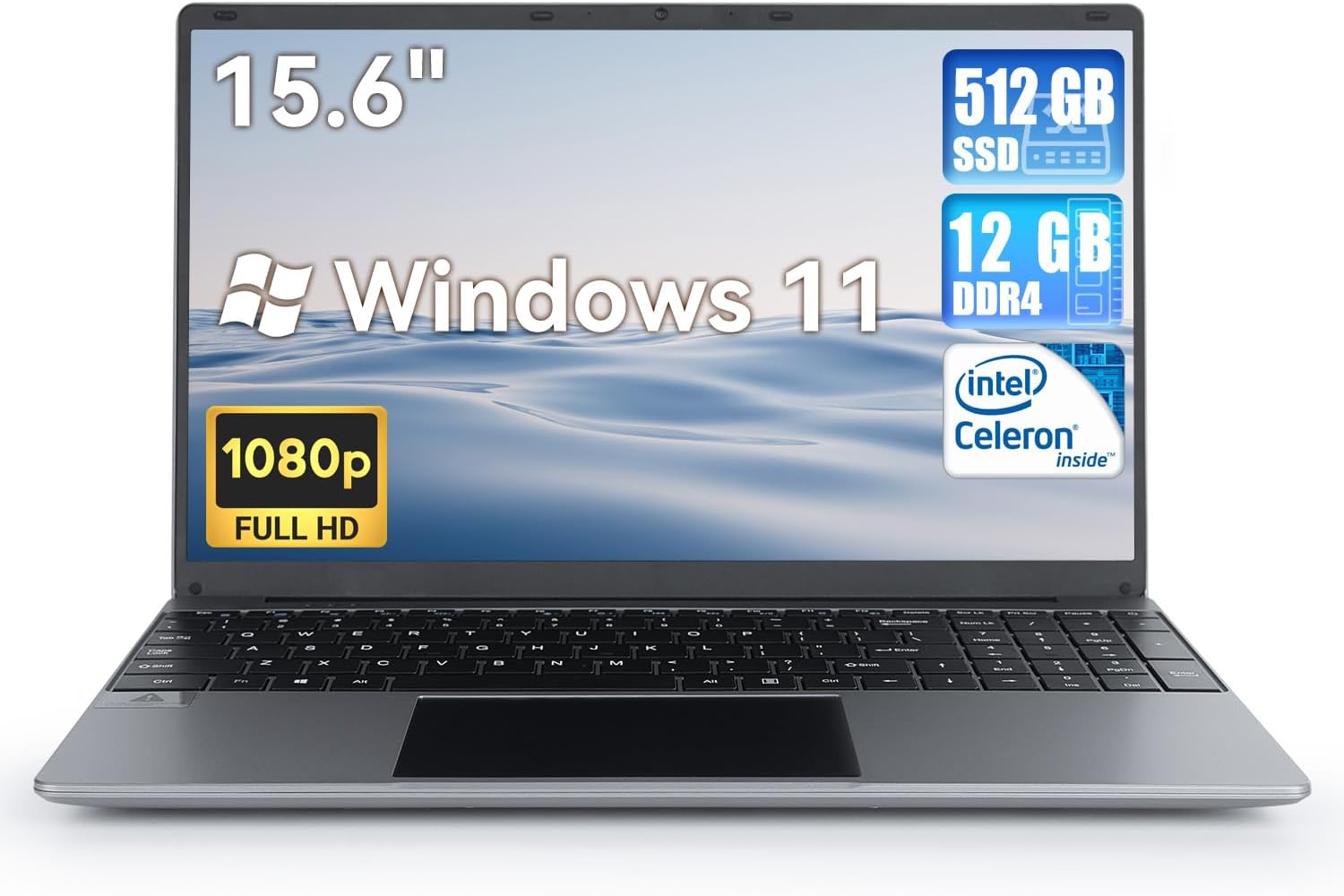 Chicbuy 15.6 Full HD 1080p IPS Laptop Computer, Intel Celeron N5095 Quad-Core Processors,12GB RAM, 512GB ROM, USB 3.0, Bluetooth 4.2,Pre-Install Windows 11,HDMI, 2.4/5G WiFi, USB-AC