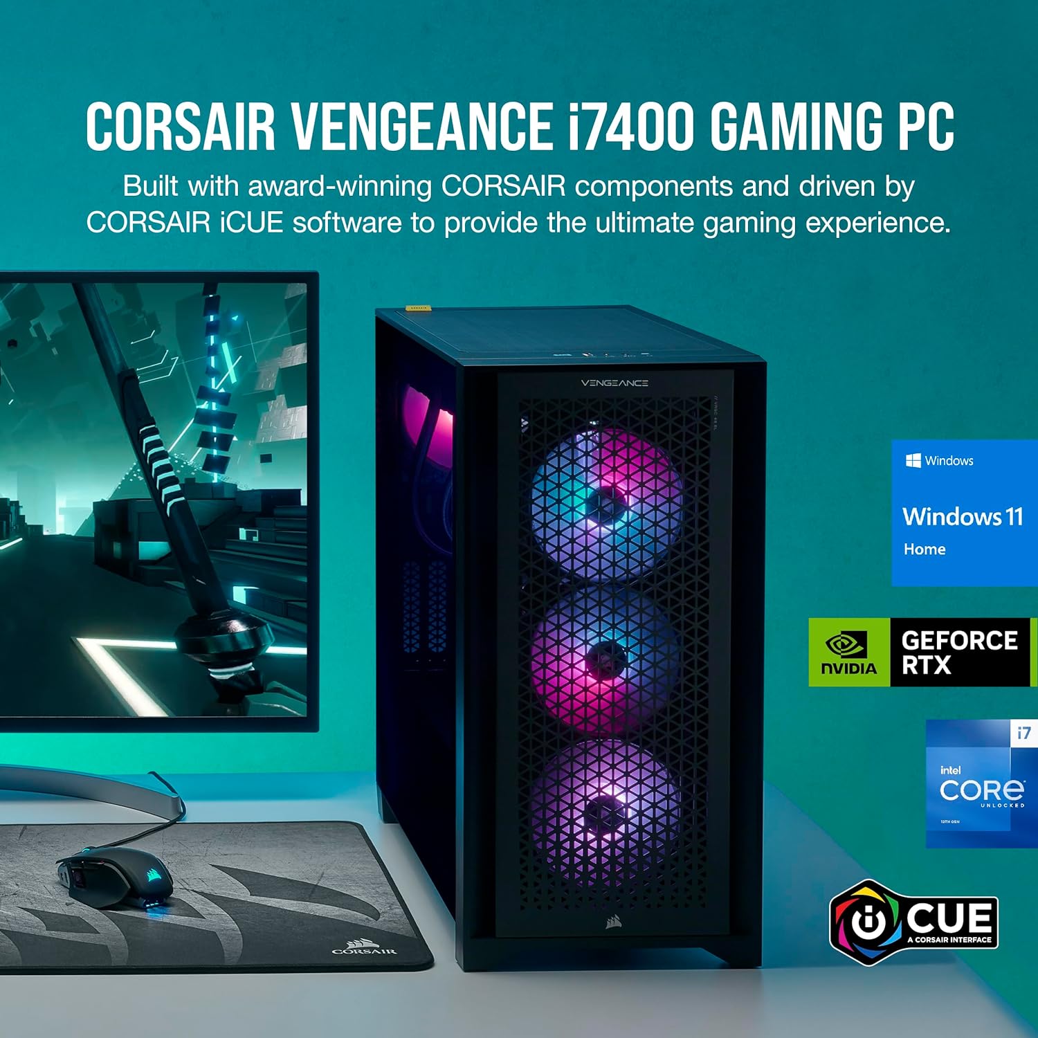 Corsair Vengeance i7400 Series Gaming PC - Liquid Cooled Intel® Core™ i7 13700K CPU - NVIDIA® GeForce RTX™ 4080 Graphics - 32GB Vengeance RGB DDR5 Memory,Black : Electronics