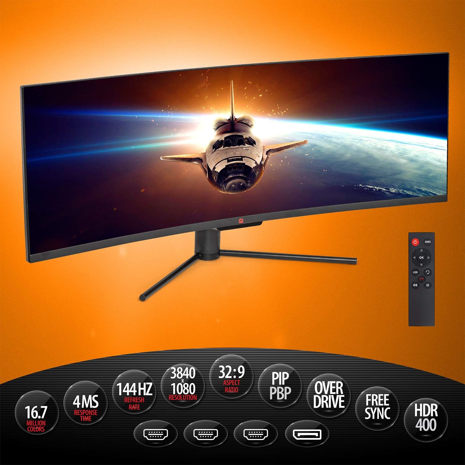 Deco Gear 3-Pack 49 Curved Ultrawide E-LED Gaming Monitor, 32:9 Aspect Ratio, Immersive 3840x1080 Resolution, 144Hz Refresh Rate, 3000:1 Contrast Ratio (DGVIEW490)