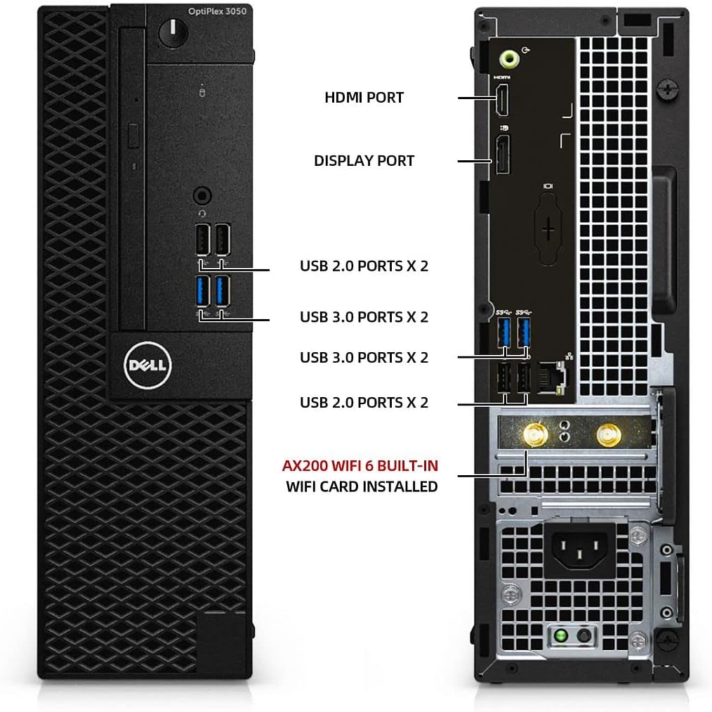 Dell OptiPlex 3050 Desktop Computers PC, 32GB Ram DDR4 New 512GB M.2 NVMe SSD, Intel AX200 Built-in WiFi 6,Bluetooth 5.2, i5-6500 3.2GHz, Refurbished Desktop,HDMI,Windows 10 Pro (Renewed), Black