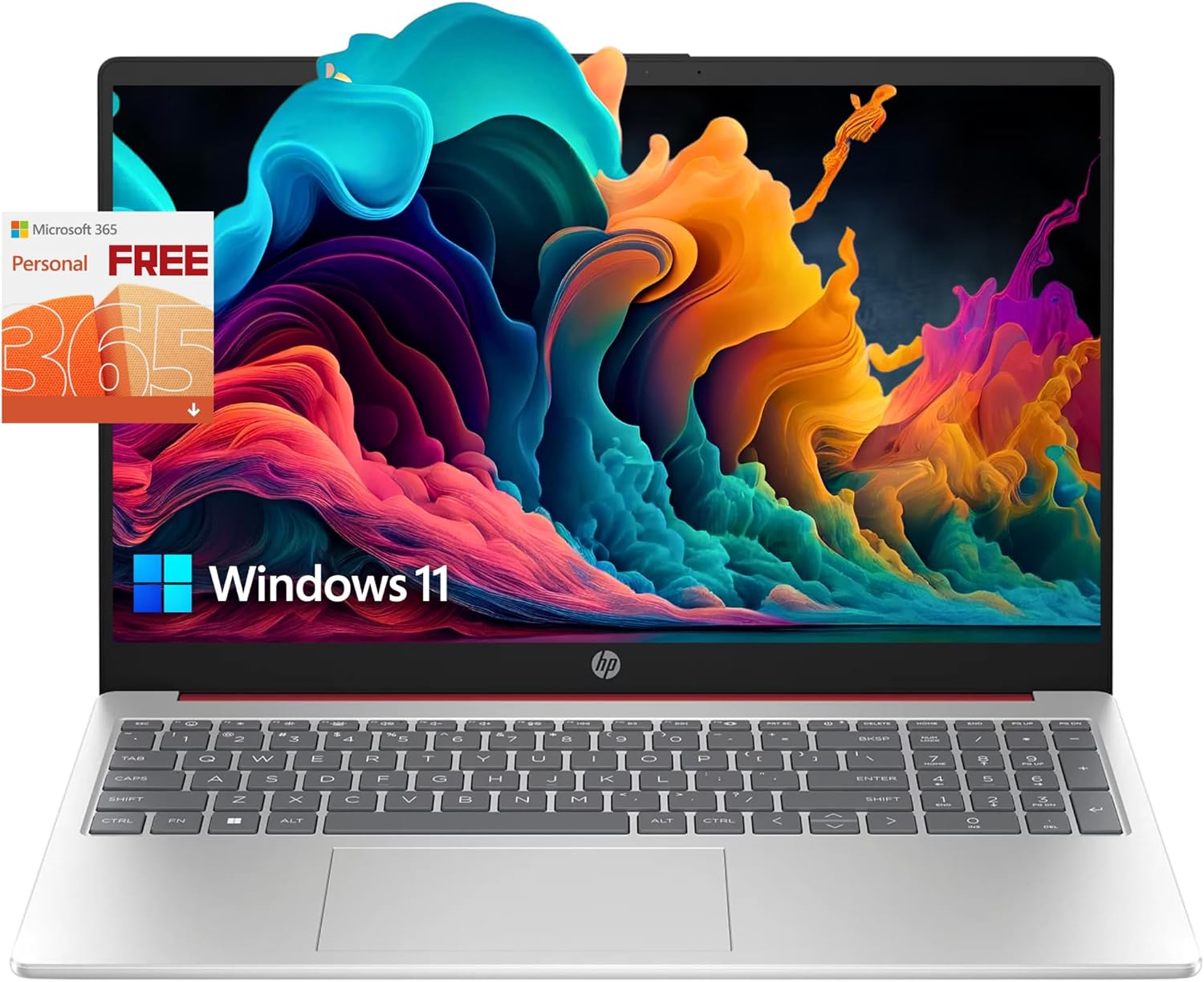 HP 15.6 inch Laptop PC, Processor: 13th Generation Intel® Core™ i7, Graphics: Intel® Iris® Xe Graphicsc, 16 GB DDR4-3200 MHz RAM, 512GB SSD, Windows 11 Home (Silver, 15-fd0099nr)