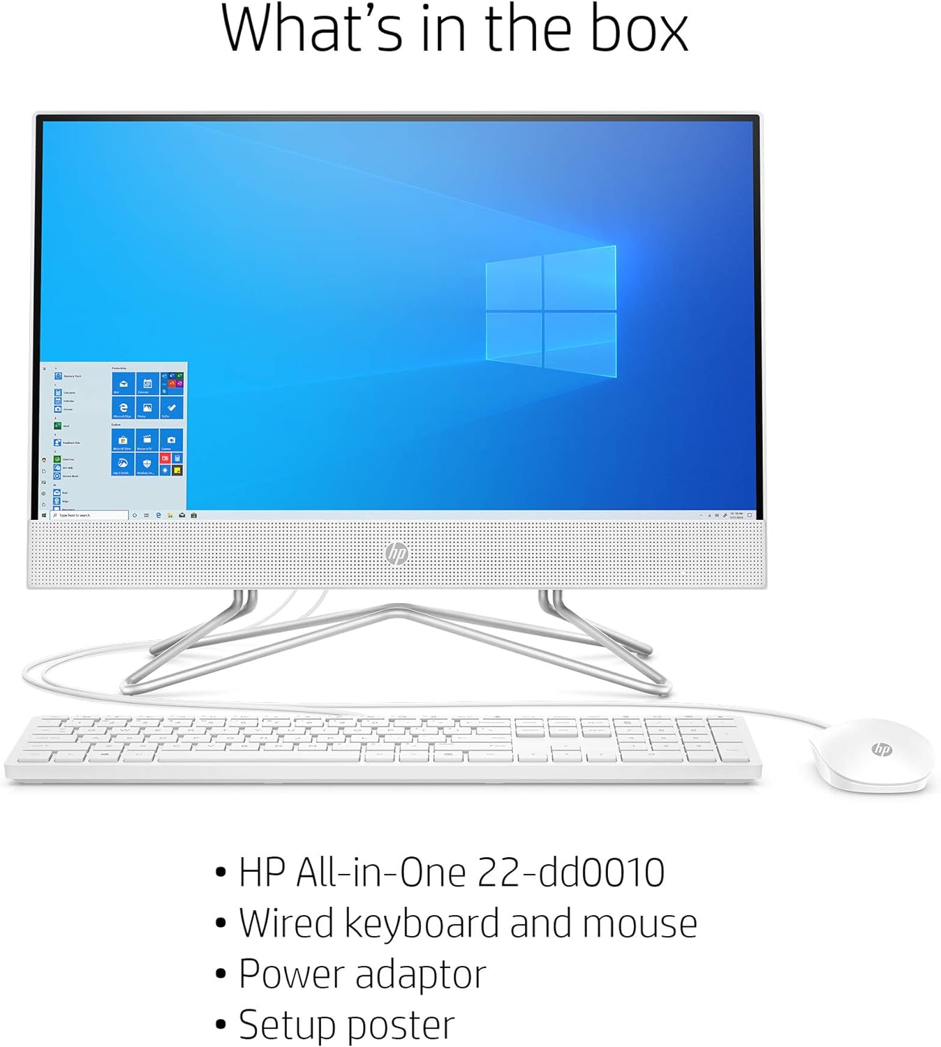 HP 22-inch All-in-One Desktop Computer, AMD Athlon Silver 3050U Processor, 4 GB RAM, 256 GB SSD, Windows 10 Home (22-dd0010, White), Snow White