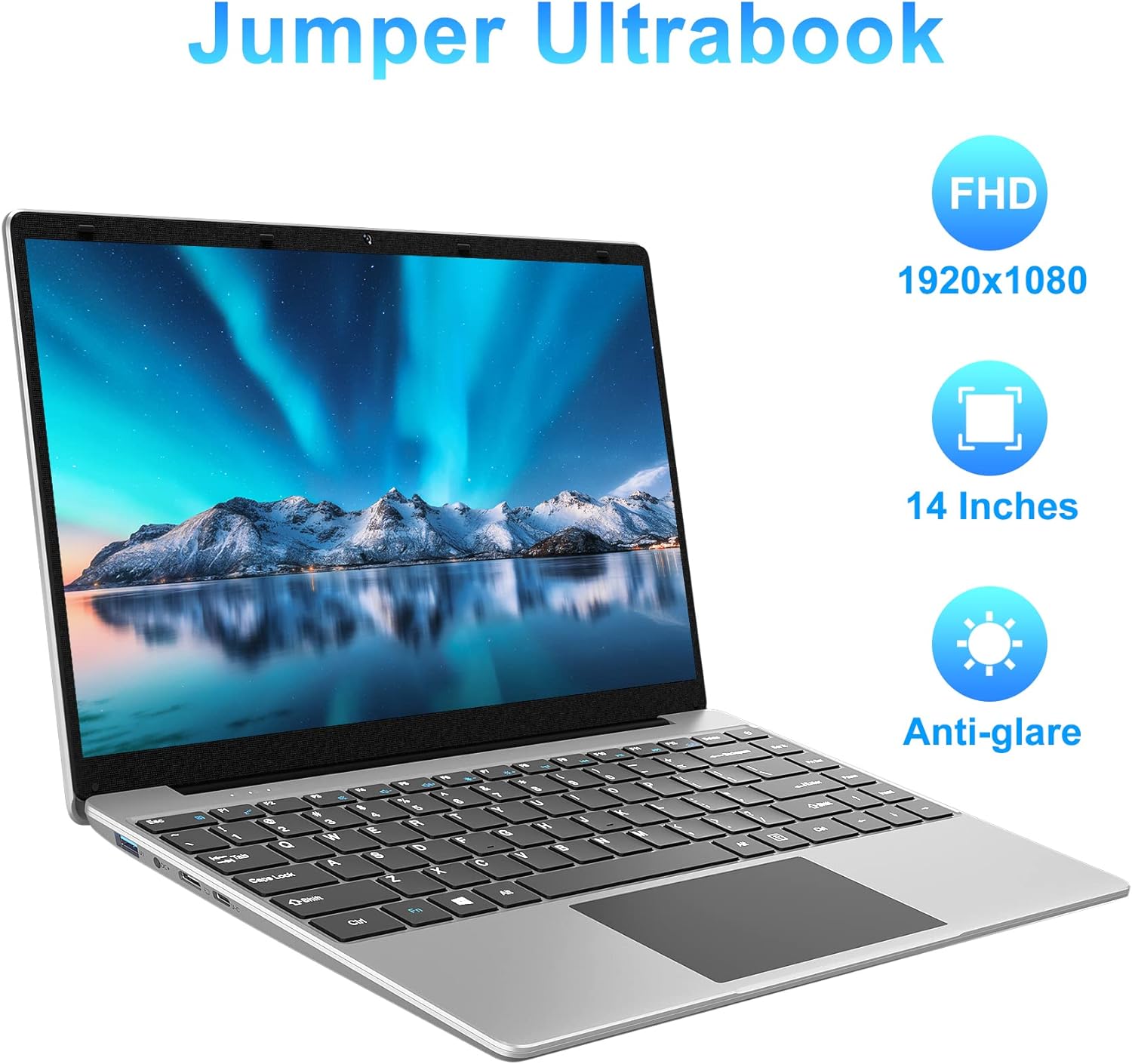 jumper Laptop 12GB LPDDR4 256GB SSD, Intel Celeron Quad Core CPU, Laptops Computer with 14 Inch Full HD Display, Laptops with Dual Speakers, 2.4/5.0G WiFi, 35.52WH Battery, USB3.0, Type-C.