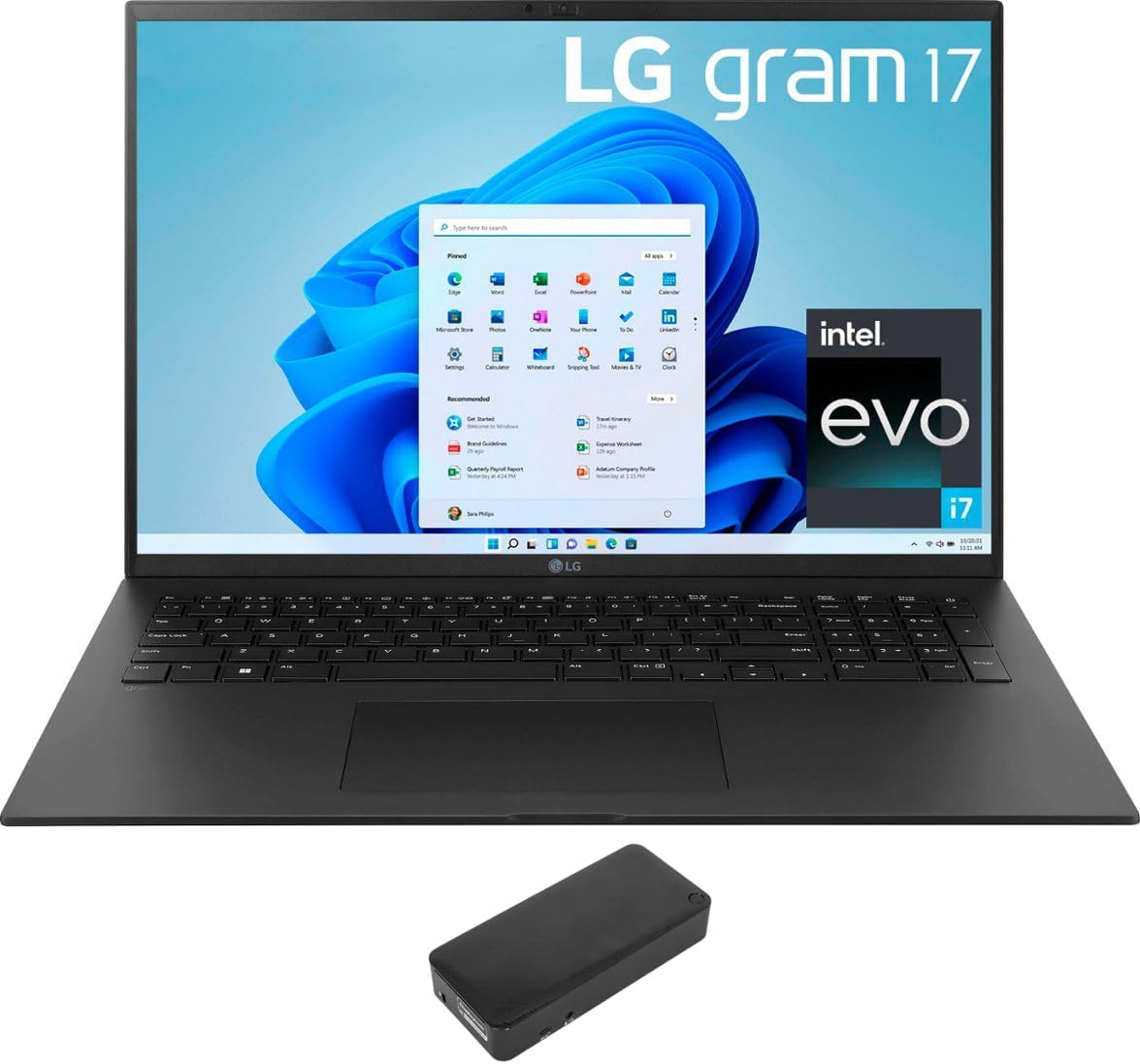 LG Gram 17ZB Home  Business Laptop (Intel i7-1360P 12-Core, 32GB RAM, 2x8TB PCIe SSD (16TB), Intel Iris Xe, 17.0 60 Hz Wide QXGA (2560x1600), Fingerprint, WiFi, Win 10 Pro) with DV4K Dock