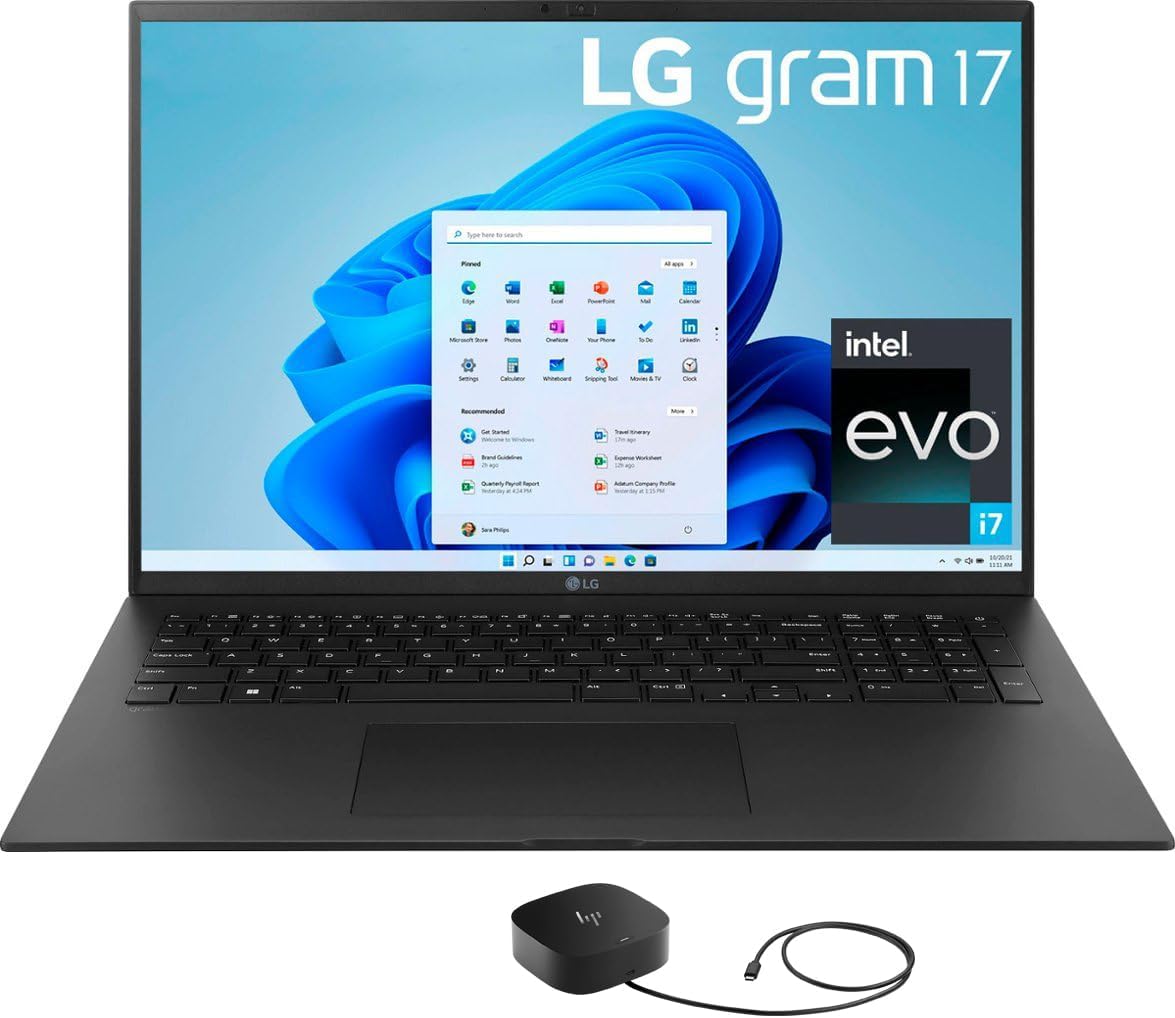 LG Gram 17ZB Home  Business Laptop (Intel i7-1360P 12-Core, 32GB RAM, 2x8TB PCIe SSD (16TB), Intel Iris Xe, 17.0 60 Hz Wide QXGA (2560x1600), Fingerprint, Win 10 Pro) with G5 Essential Dock