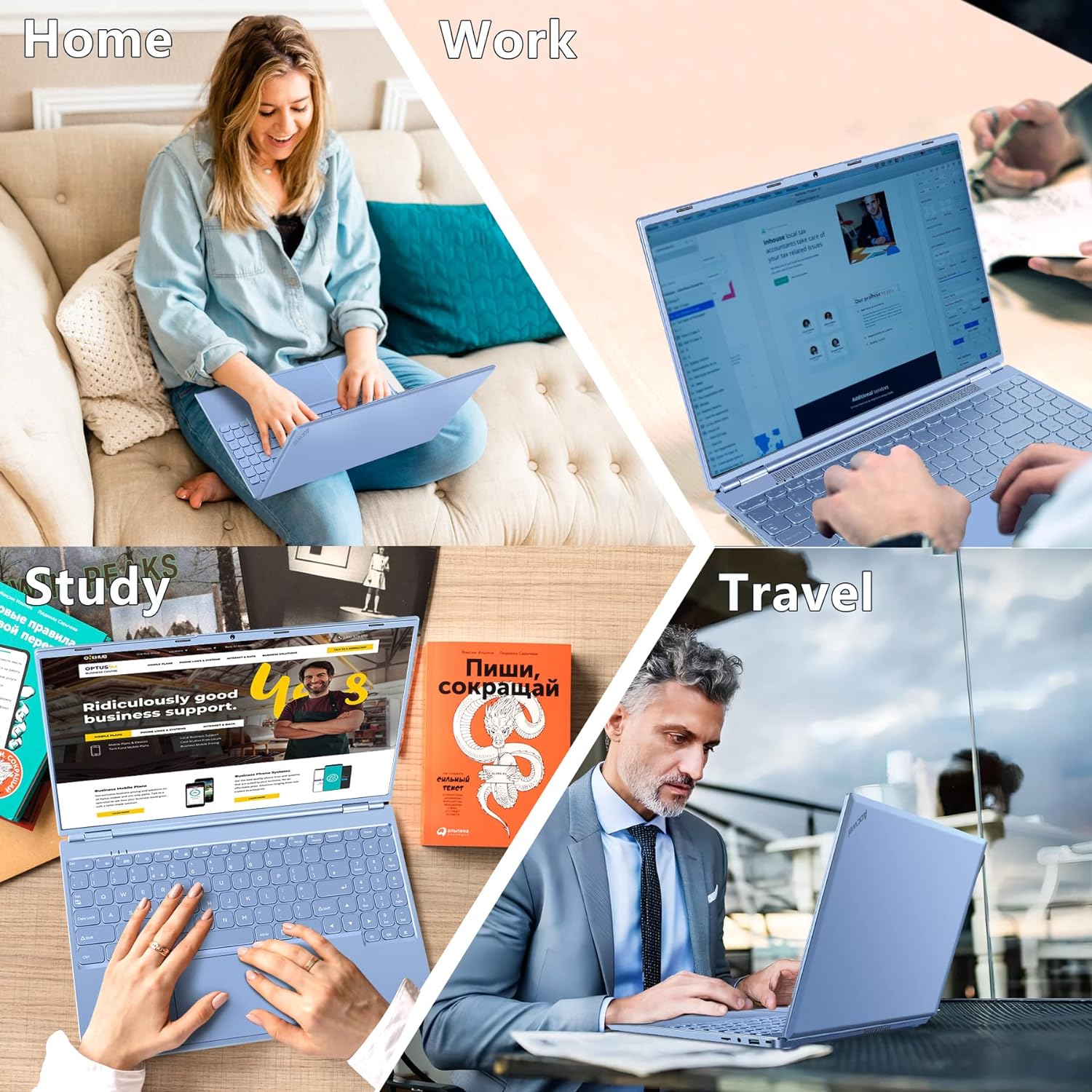 Ruzava/Aocwei 16 Laptop 12+512GB Celeron Intel N5095 (Up to 2.9Ghz) 4-Core Win 11 PC with Cooling Fan 1920 * 1200 2K Screen Dual WiFi Support 2.5 HDD 1TB SSD Expand for Game Work Study-Blue