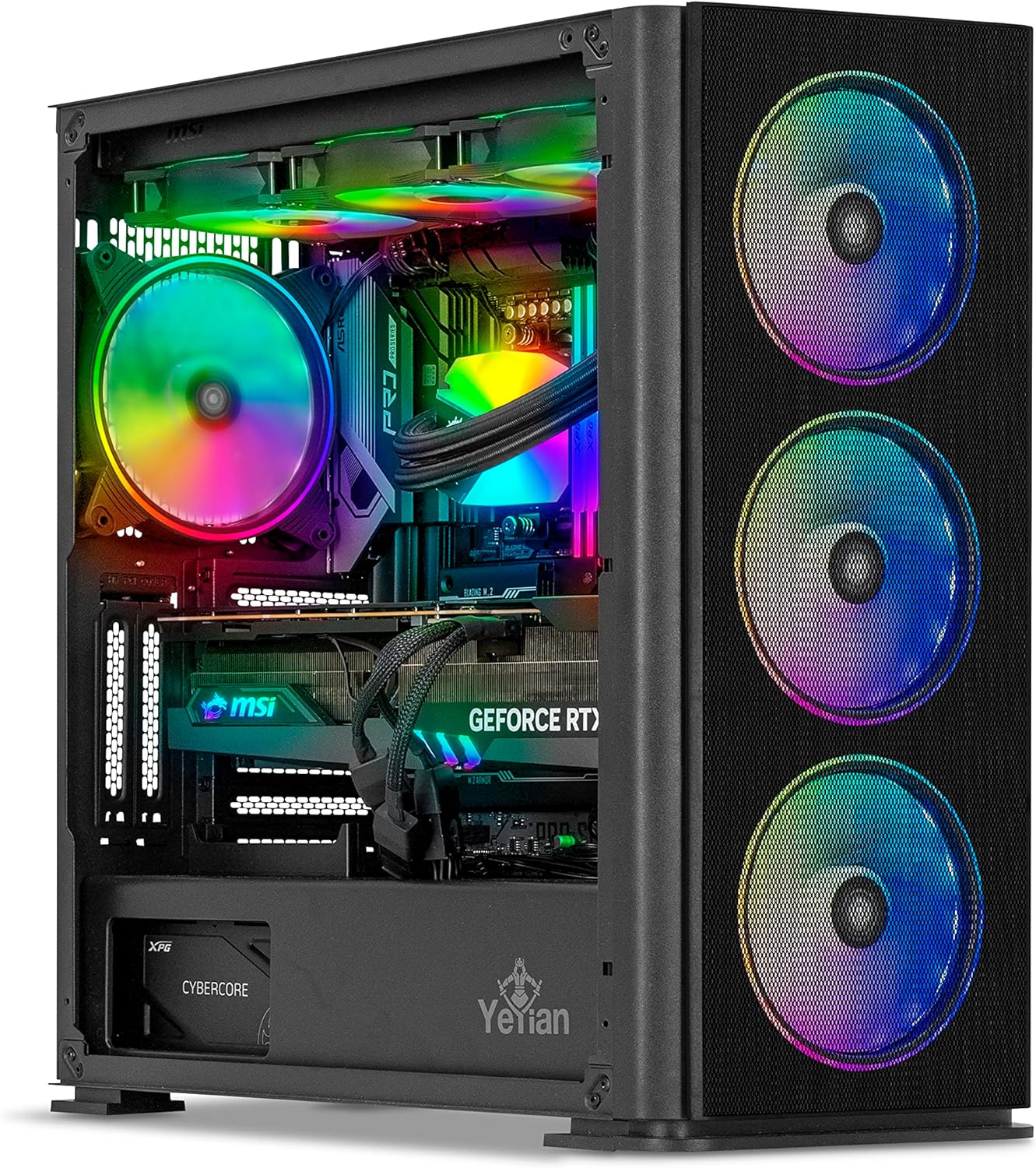 YEYIAN ODACHI Gaming Desktop Computer, AMD Ryzen 9 7950X, GeForce RTX 4090, 32GB DDR5 5600MHz RAM, 2TB M.2 SSD + 2TB HDD, Liquid Cooler VR Ready Gaming PC, 1000W Platinum PSU, USB-C 3.2, Win 11 Home