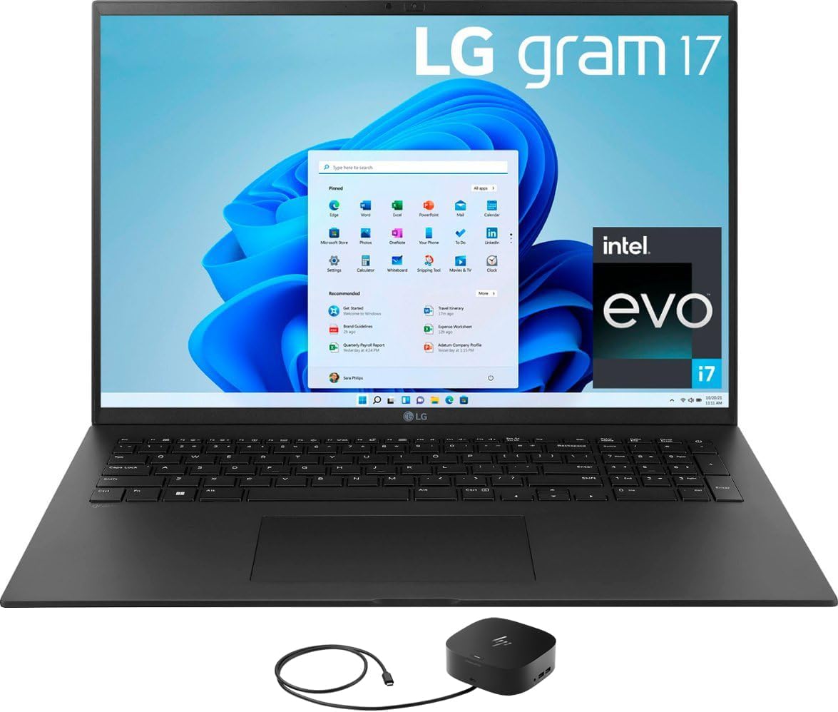 LG Gram 17ZB Home  Business Laptop (Intel i7-1360P 12-Core, 32GB RAM, 2x8TB PCIe SSD (16TB), Intel Iris Xe, 17.0 60 Hz Wide QXGA (2560x1600), Fingerprint, Win 10 Pro) with G2 Universal Dock
