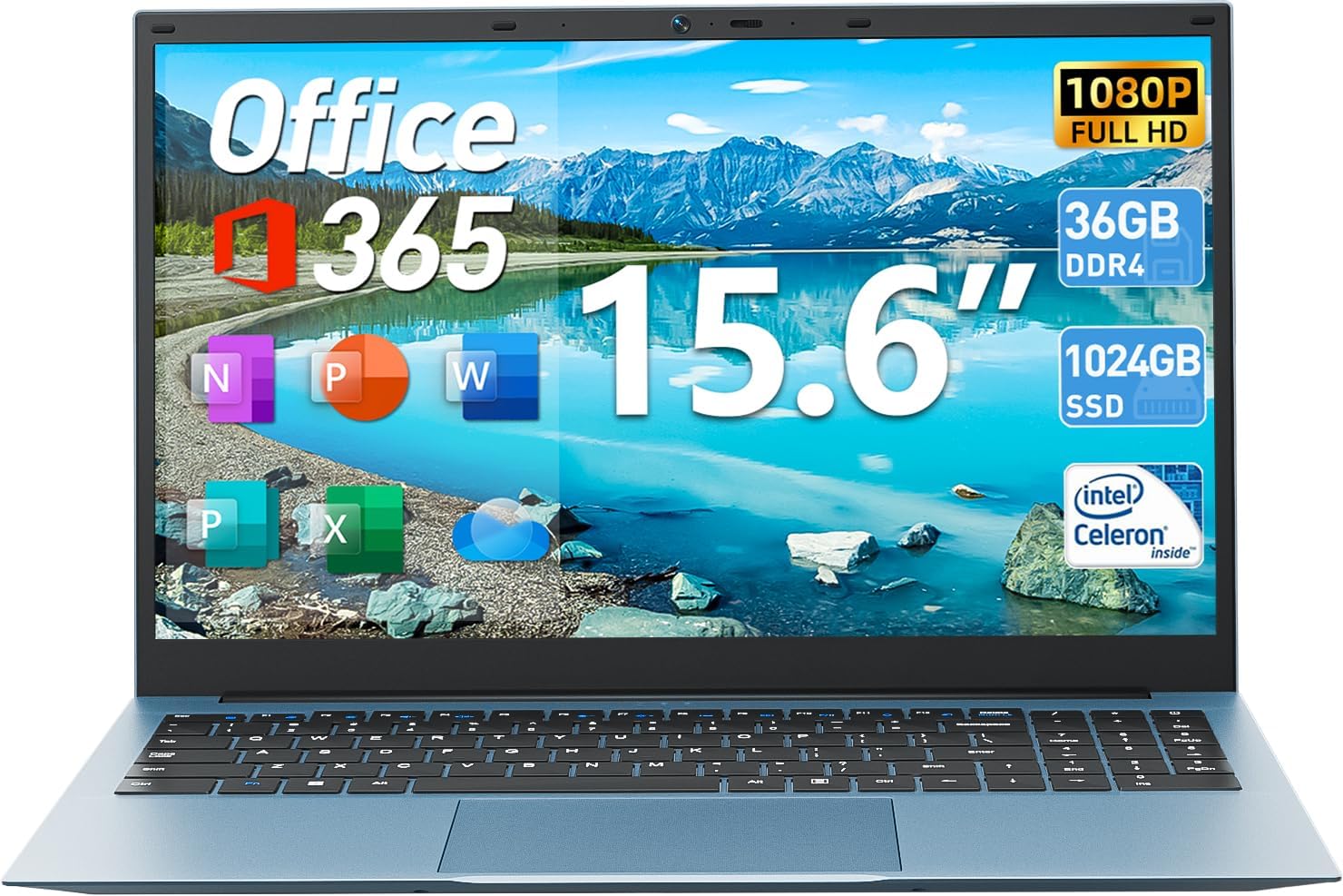 15.6 Inch Laptops, Windows 11 Laptop Computers with 36GB RAM 128GB EMMC+1024GB SSD, Celeron N5095 Quad-Core, Portable Notebook, 1 Year Office 365, 7000mAh Battery, WiFi 6, USB 3.2, HDMI, Type-C