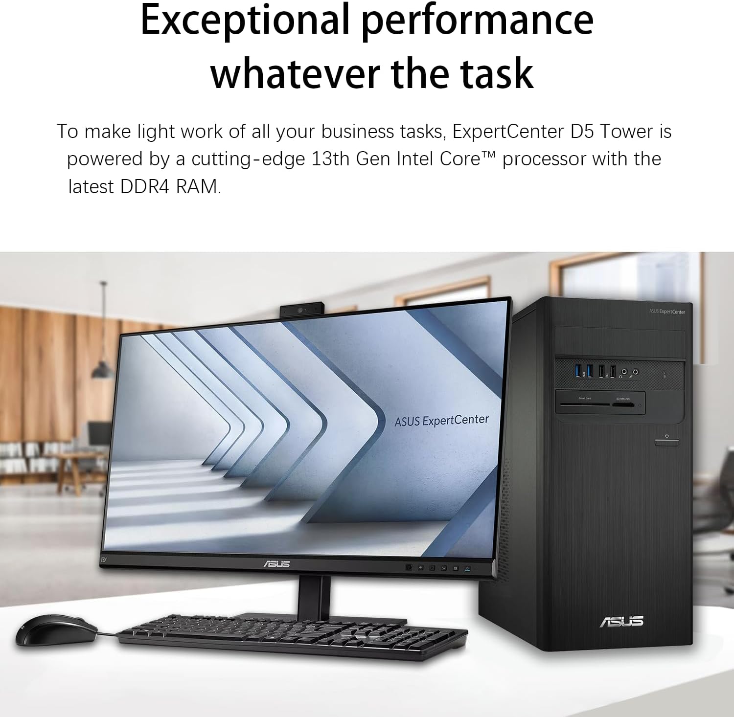 ASUS ExpertCenter D5 Business Tower Desktop, 13th Gen Intel 10-Core i5-13400 Processor, 32GB RAM, 1TB SSD, Wi-Fi 6, HDMI, DP Port, VGA, Antenna, SD Card Reader, Ethernet RJ45, Windows 11 Pro, Black