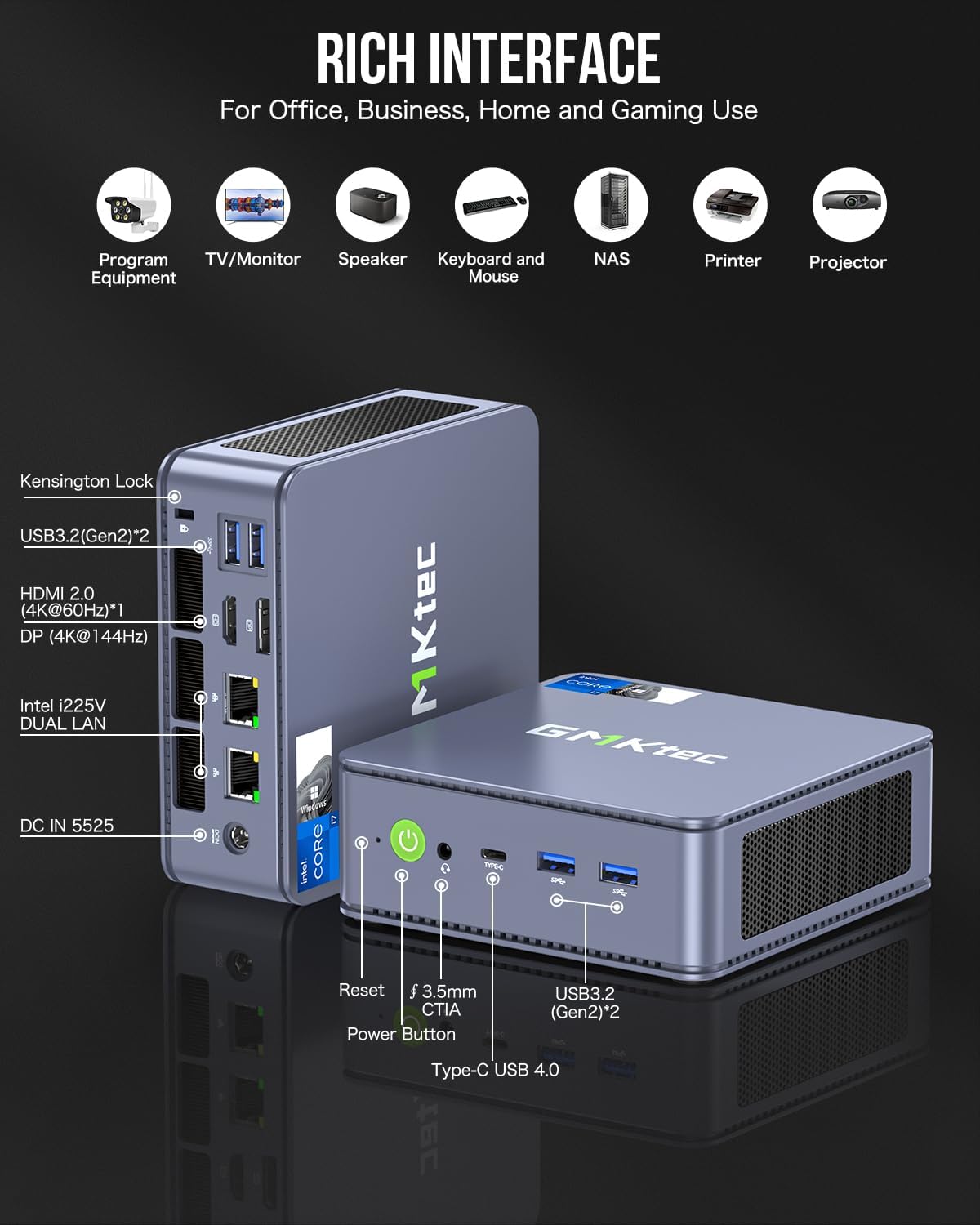 GMKtec Mini PC Intel i7-1195G7(Up to 5.0GHz) 16GB DDR4 1TB SSD Windows 11 Pro, Mini Desktop Computers Dual SSD Slot, WiFi 6, USB3.2, BT 5.2, DP, HDMI, RJ45 2.5G