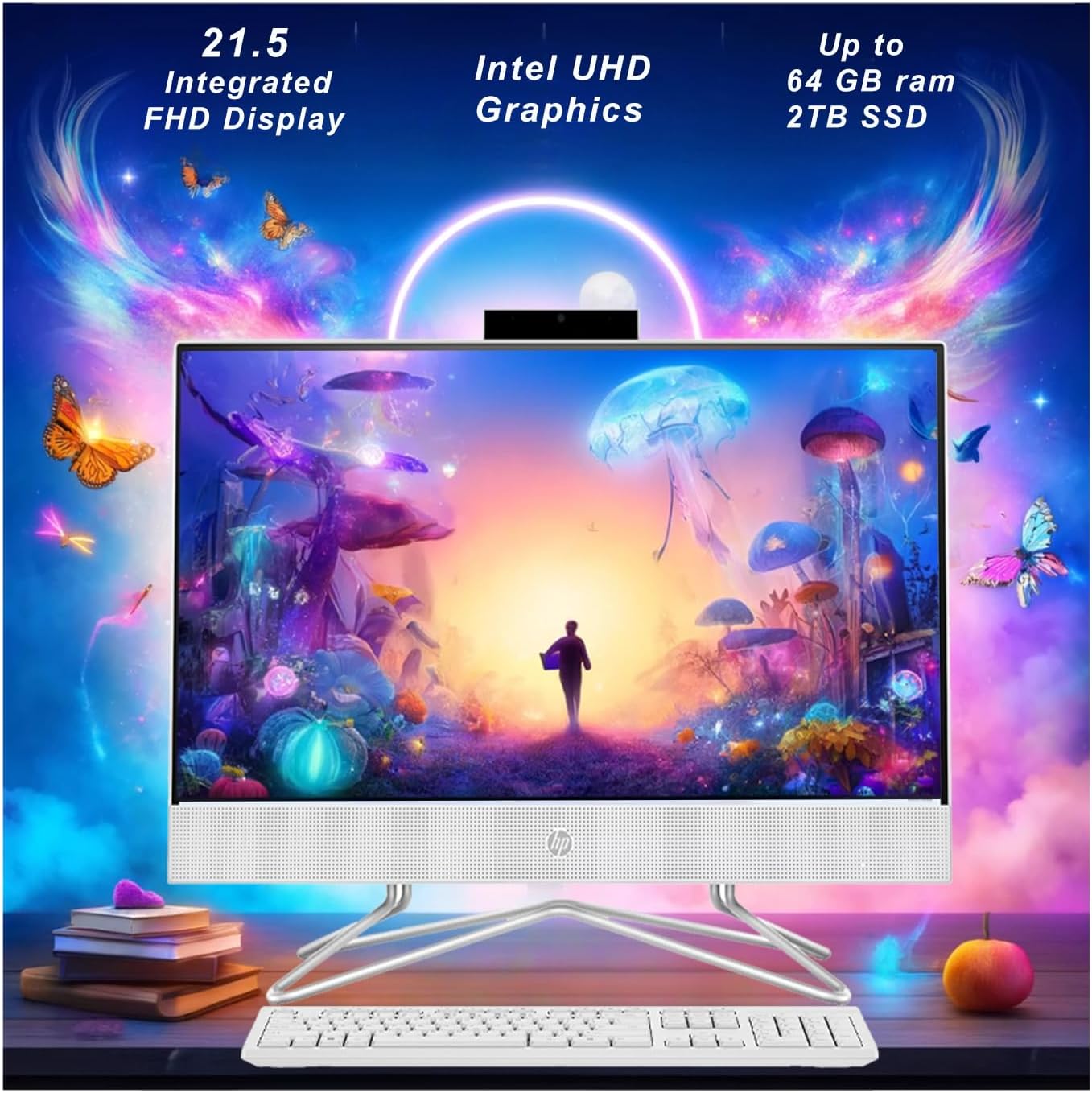 HP 22 inch All-in-One Desktop PC • 2024 Latest Model • Microsoft Office Trial • FHD Display • 32GB RAM • 1TB Storage (512GB SSD + 512GB External HD) • Intel Celeron CPU • w/WOWPC Bundle • Win 11 Pro