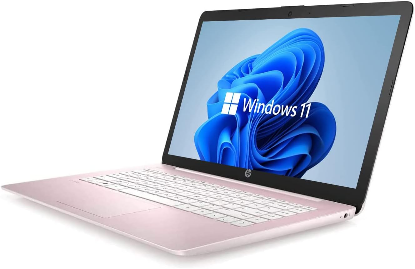 HP Newest 14 HD Laptop, Windows 11, Intel Celeron Dual-Core Processor Up to 2.60GHz, 4GB RAM, 64GB SSD, Webcam, Dale Pink(Renewed) (Dale Pink)