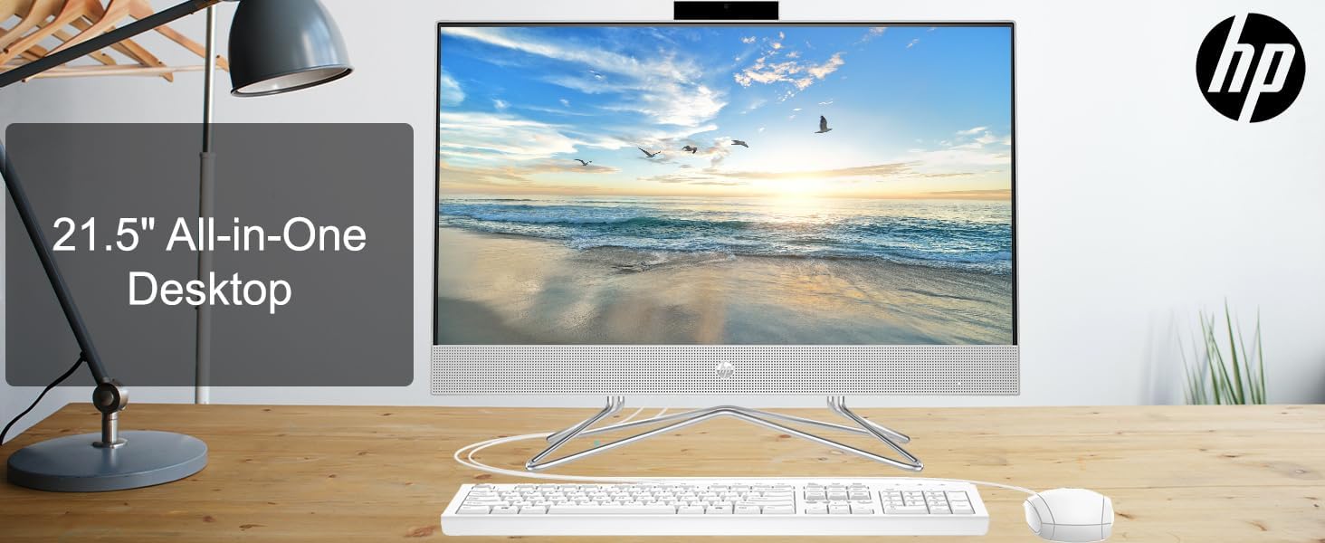 HP Newest All-in-One Desktop Computer, 21.5 FHD Display, Intel Celeron J4025 Processor, 16GB RAM, 256GB SSD, Webcam, HDMI, RJ-45, Wired KeyboardMouse, Wi-Fi, Windows 11 Pro