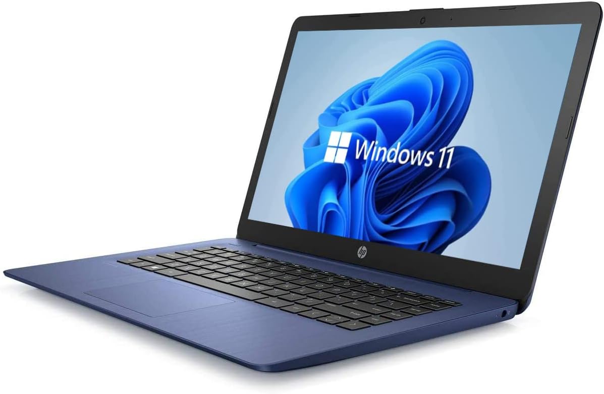 Newest HP 14 HD Laptop, Windows 11, Intel Celeron Dual-Core Processor Up to 2.60GHz, 4GB RAM, 64GB SSD, Webcam, Dale Pink(Renewed) (Dale Blue)