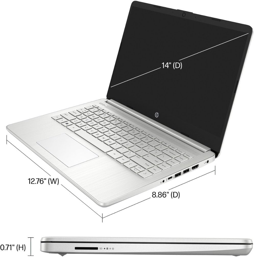 HP 14 Business Laptop Computer, Windows 11 Pro Laptop 32GB RAM 1TB SSD, Intel Pentium N5030 4-Core Processor, Intel UHD Graphics, LED Display, 1-Year Microsoft Office 365, NLY Earphones, Silver