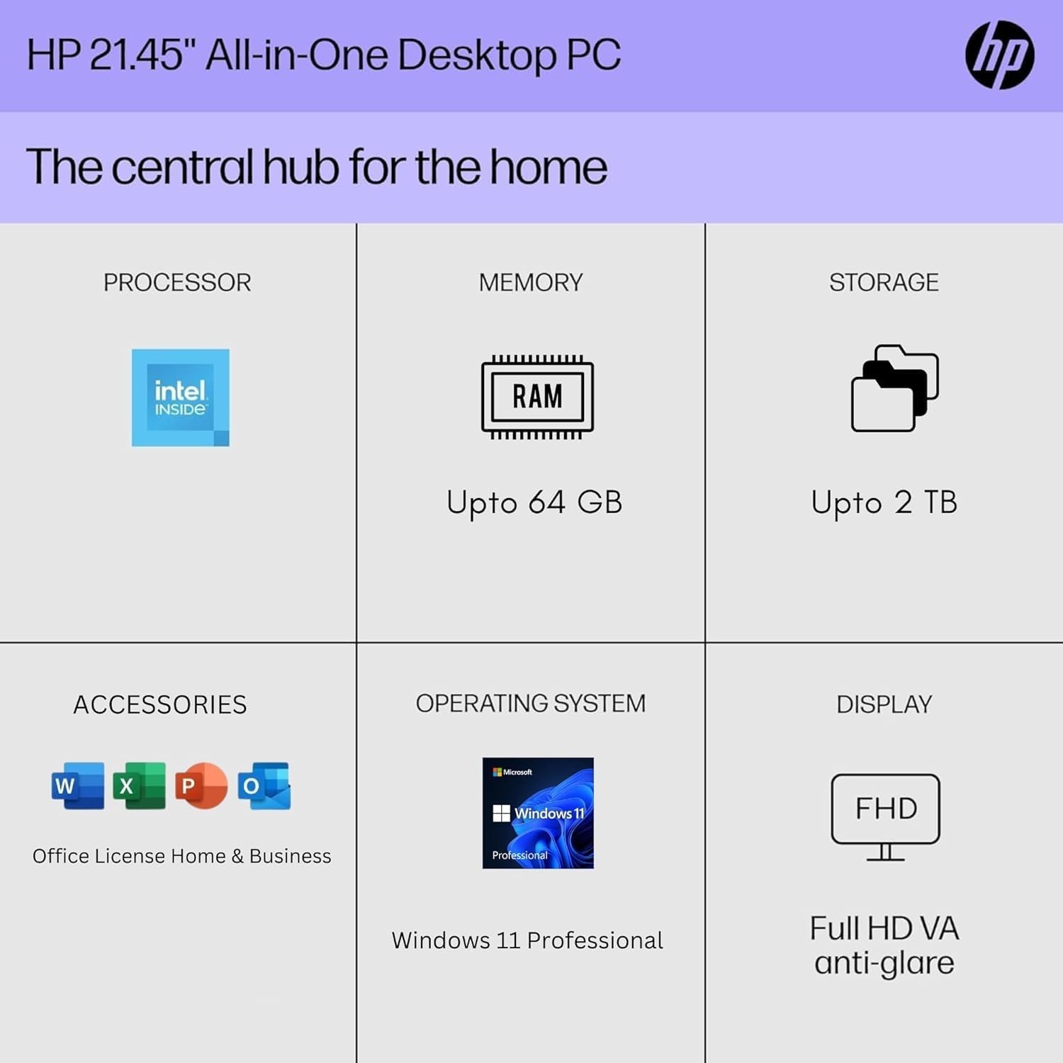 HP 22 All-in-One Desktop PC • The New Version and Look • 12 Month Microsoft Office • 40GB RAM • 1TB Storage (512GB SSD and 512GB External) • FHD Display • Intel Celeron Processor • Windows 11 Home