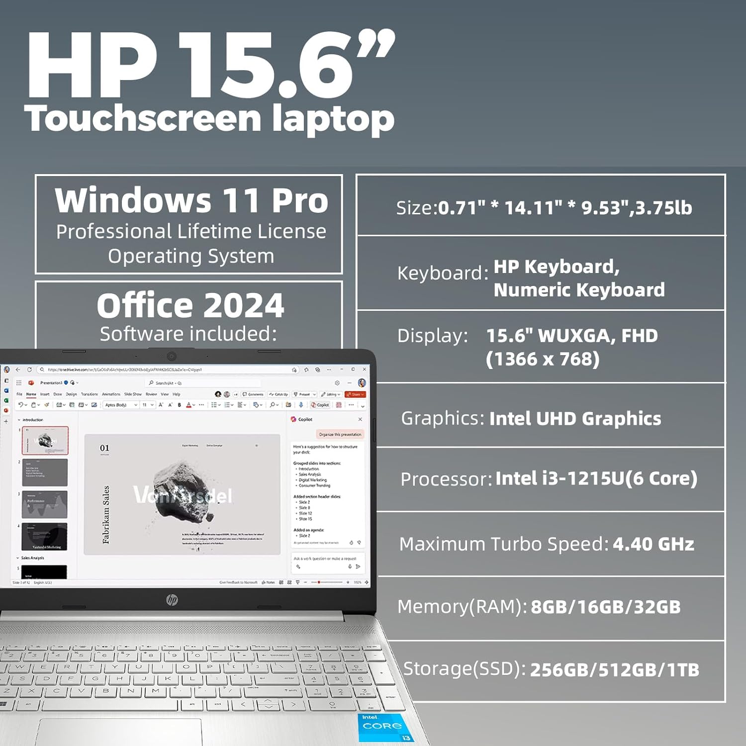 HP Flagship Touchscreen Laptop Computer - Win 11 Pro • 2024 Office Lifetime • 15.6 Full HD Touchscreen • Intel i3 1215U • Wi-Fi 5 • Anti-Glare HD Display w/JAWFOAL Bundle (16G RAM • 512GB SSD)