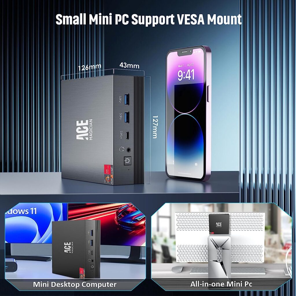 ACEMAGICIAN Mini PCãDual LANãAMD Ryzen 5 5500U, 16GB DDR4 512GB NVMe PCIe3.0 SSD Win 11 Proã4K@60Hz Triple DisplayãMini Desktop Computers,Gaming PC 6C/12T, up to 4.0GHz,USB-C/BT4.0/Wi-Fi6/Dual Channel