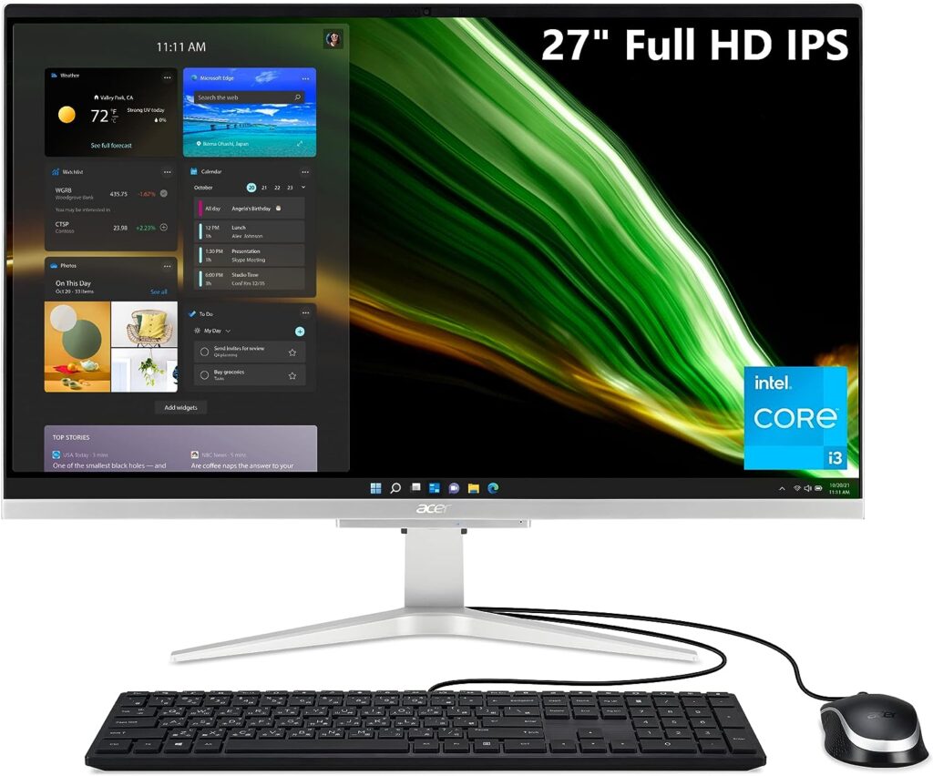 Acer Aspire C27-1655-URi3 AIO Desktop | 27 Full HD IPS Display | 11th Gen Intel Core i3-1115G4 | Intel UHD Graphics | 8GB DDR4 | 512GB NVMe M.2 SSD | Intel Wireless Wi-Fi 6 | Windows 11 Home