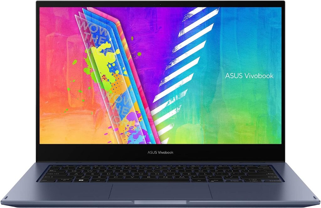 ASUS VivoBook Go 14 Flip Thin and Light 2-in-1 Laptop, 14 inch HD Touch, Intel Celeron N4500 CPU, UHD Graphics, 4GB RAM, 64GB eMMC, NumberPad, Windows 11 Home in S Mode, Quiet Blue, J1400KA-DS02T