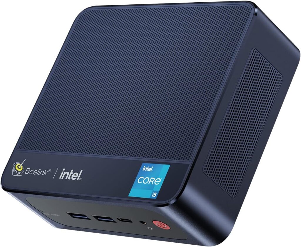 Beelink SEI11 Mini PC 11th Generation Intel i5-11320H Processor (up to 4.5GHZ),Mini Computer with 16GB DDR4 RAM 500GB M.2 2280 NVME SSD,/4K 60FPS/Dual HDMI/WiFi6/BT5.2,Auto Power On