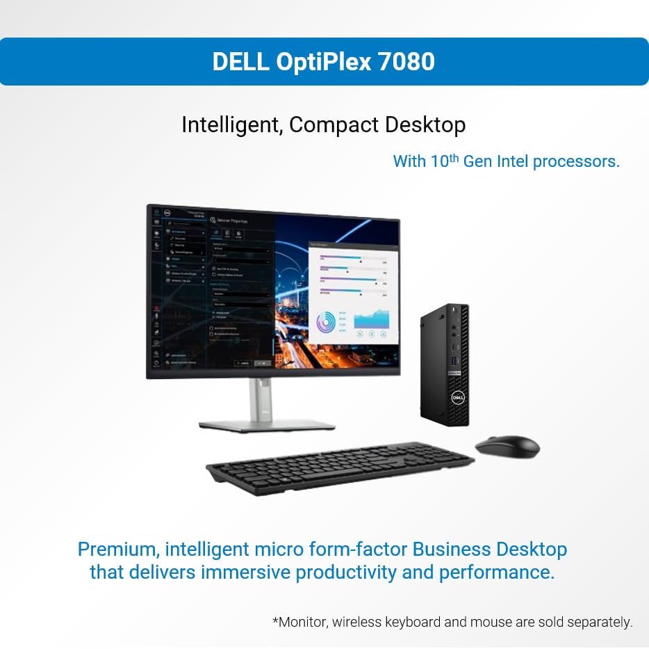 Dell OptiPlex 7080 Micro Form Factor Mini Business Desktop, Intel Core i5-10500T Processor, 16GB RAM, 256GB PCIe SSD, DisplayPort, RJ45, Wi-Fi 6, Windows 11 Pro, Black