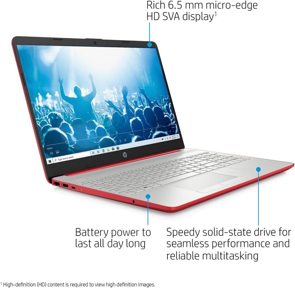 HP 2022 Newest Pavilion 15.6 HD Laptop, Intel Quad-core Pentium Processor, 32GB RAM, 1TB SSD, 11 Hr Battry Life, Intel UHD Graphics, HD Webcam, Bluetooth, HDMI, USB Type-C, Scarlet Red, Win 11