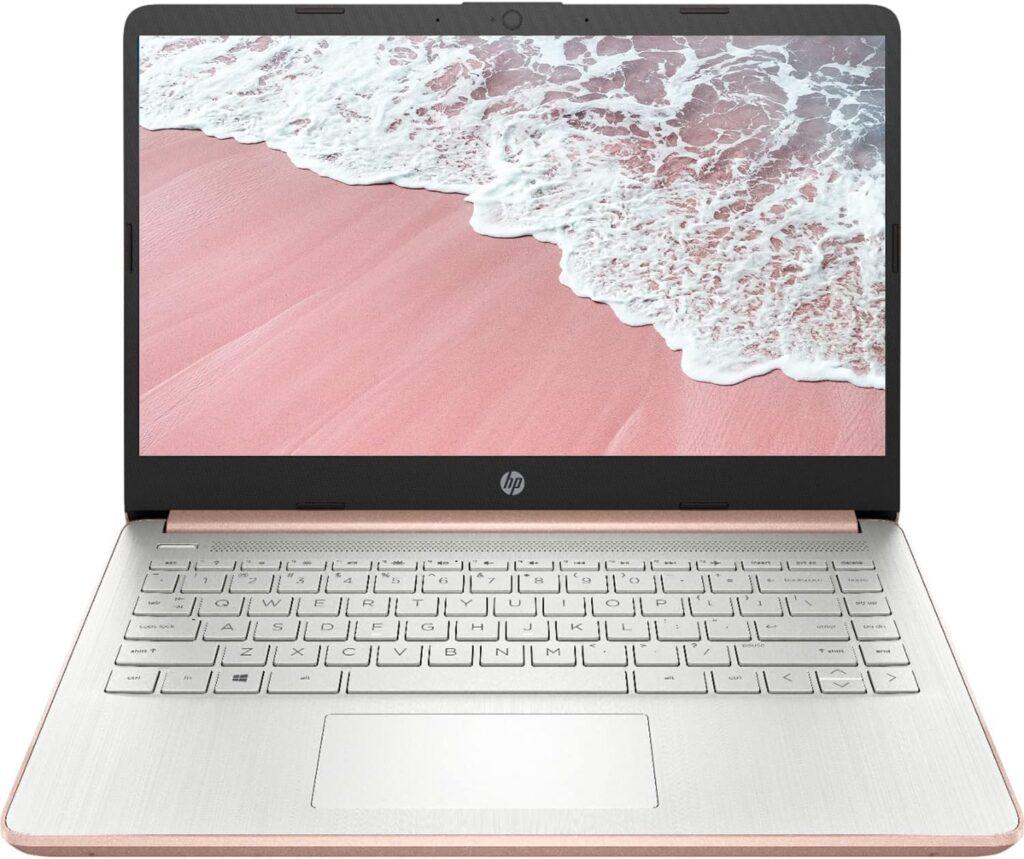 HP 2022 Premium 14-inch HD Thin and Light Laptop, Intel Quad-Core Processor, 16GB RAM, 64GB Storage, Long Battery Life, Webcam, Bluetooth, HDMI, Wi-Fi, Rose Gold, Windows 11 + 1 Year Microsoft 365