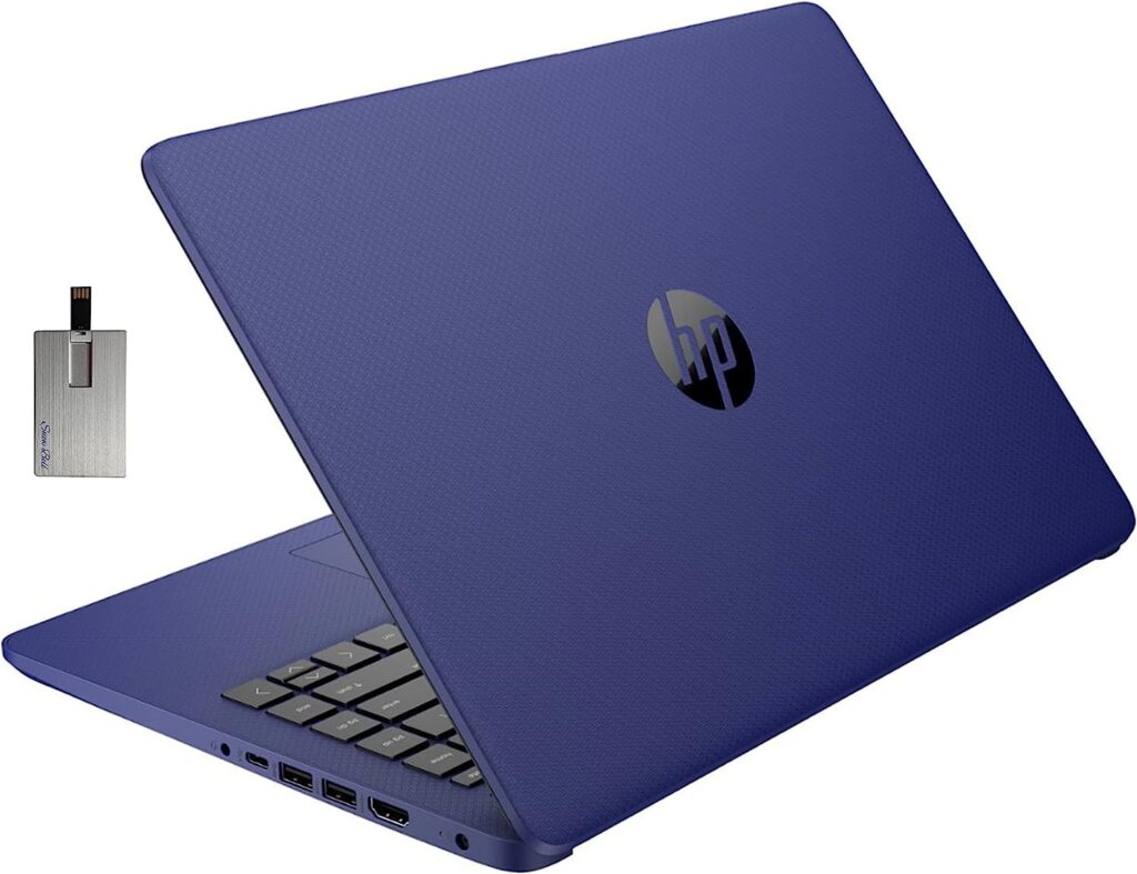 HP 2022 Stream 14 HD BrightView Laptop, Intel Celeron N4120 Processor, 16GB RAM, 64GB SSD, Intel HD Graphics, 720p Webcam, 1 Year Office 365, Blue, Win 11, 32GB Snowbell USB Card