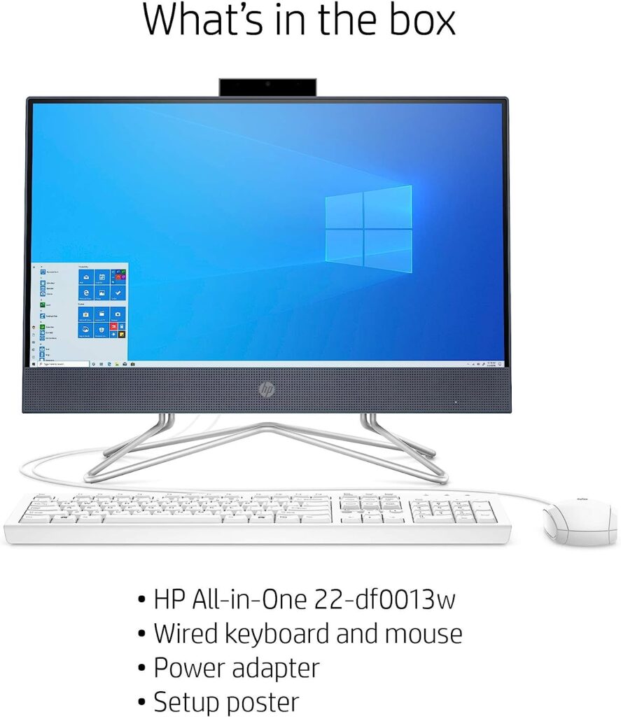 HP All-in-One Desktop Computer 21.5 FHD Screen/ Intel Celeron G5900T/ 4GB DDR4 RAM/ 256GB SSD/DVD-Writer/AC WiFi/HDMI/Bluetooth/Blue/Windows 10 Home (Renewed)