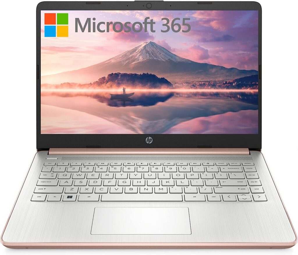 HP Stream 14 HD Thin and Light Laptop, Intel Celeron N4120, 16GB RAM, 64GB eMMC Storage, Long Battery Life, HD Webcam, HDMI, Rose Gold, Office 365 1-Year, Windows 11 S, 128GB Cuertns MicroSD