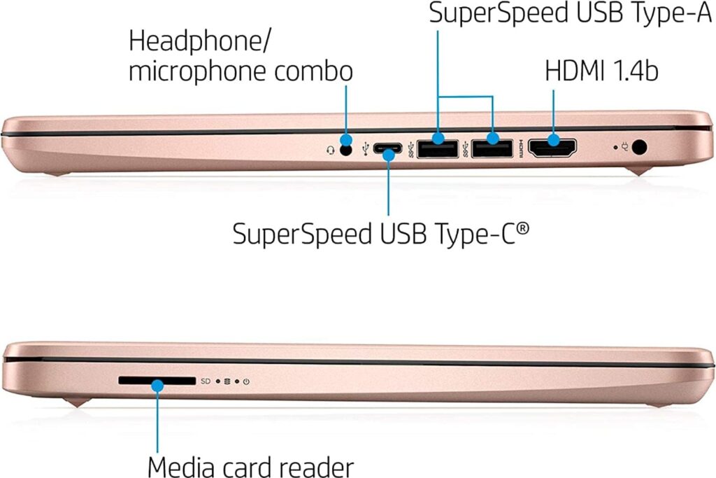 HP Stream 14 HD Thin and Light Laptop, Intel Celeron N4120, 16GB RAM, 64GB eMMC Storage, Long Battery Life, HD Webcam, HDMI, Rose Gold, Office 365 1-Year, Windows 11 S, 128GB Cuertns MicroSD