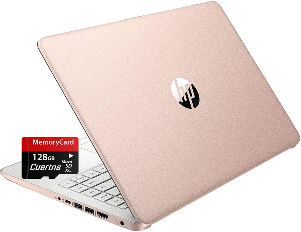 HP Stream 14 HD Thin and Light Laptop, Intel Celeron N4120, 16GB RAM, 64GB eMMC Storage, Long Battery Life, HD Webcam, HDMI, Rose Gold, Office 365 1-Year, Windows 11 S, 128GB Cuertns MicroSD