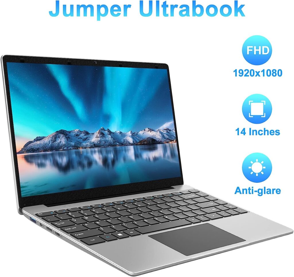 jumper Laptop 12GB DDR4 256GB SSD, Intel Celeron Quad Core CPU, Lightweight Computer with 14 Inch Full HD Display, Windows 11 Laptops, Dual Speakers, 2.4/5.0G WiFi, 35.52WH Battery, USB3.0, Type-C.