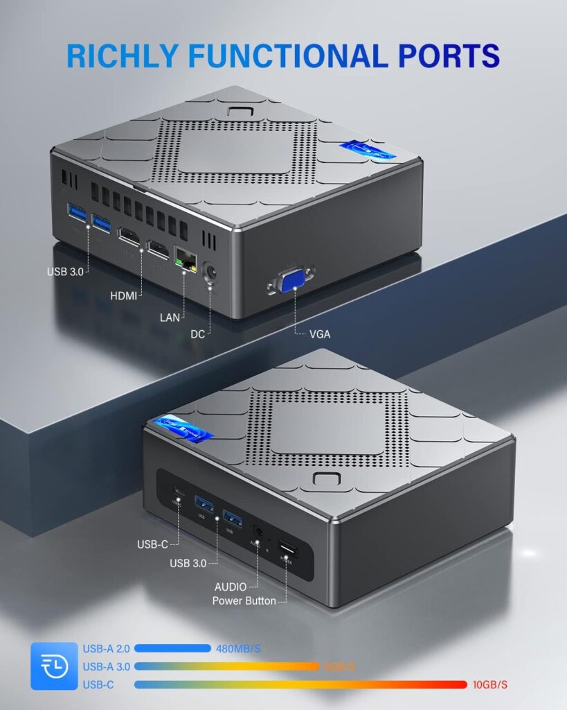 KAMRUI CK10 Mini PC 16GB RAM, Intel Core i7-10710U(up to 4.7GHz) Mini Computer Windows 11 Pro, Six-Core Small Desktop Computers Tower Support Triple Display 4K, NVME SATA SSD,USB 3.0,Type C,LAN, HTPC