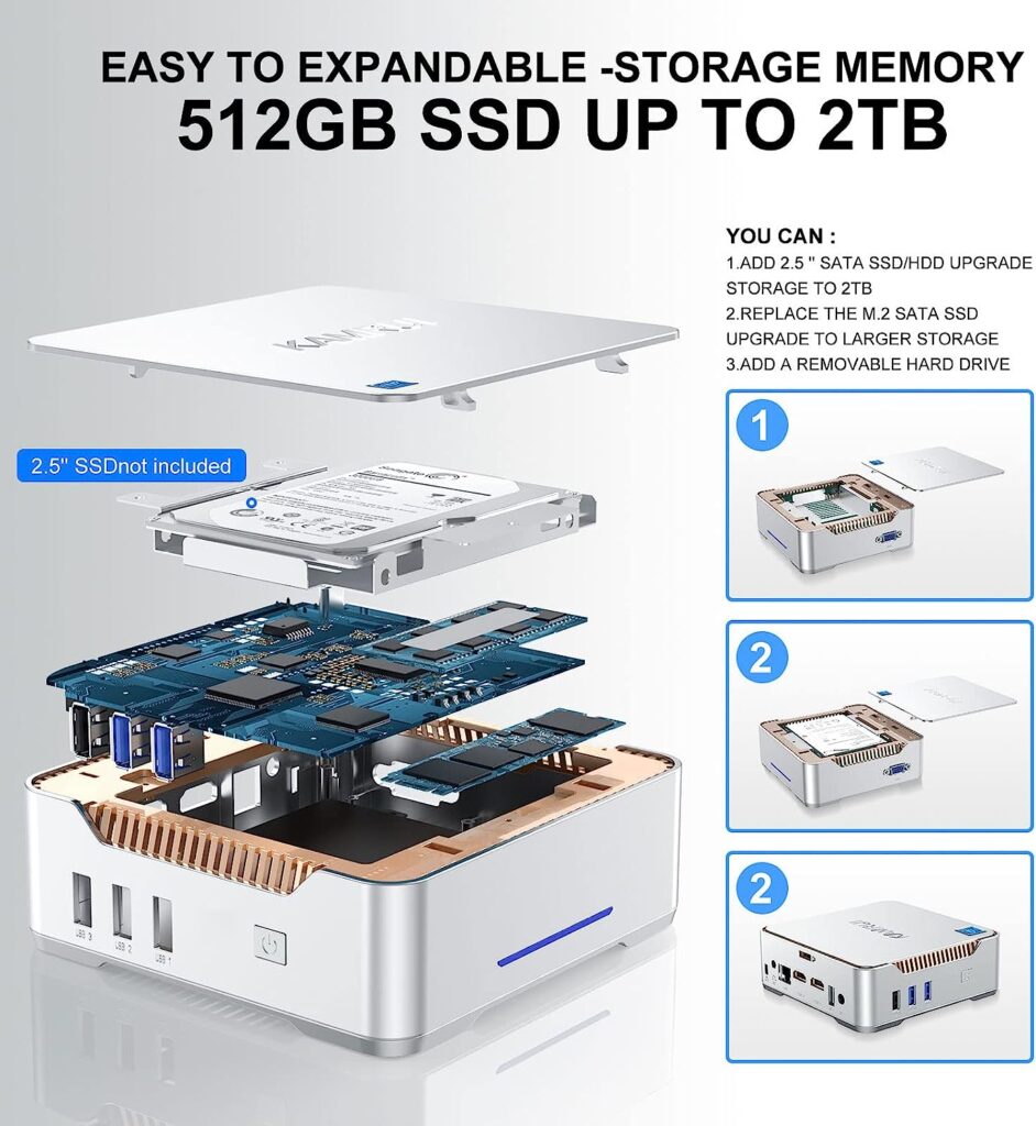 KAMRUI GK3 Plus Mini PC,12th Intel Alder Lake- N95 (up to 3.4GHz) 16GB RAM 512GB M.2 SSD Windows 11 Pro, Gigabit Ethernet, 4K UHD, Dual Wi-Fi, BT 4.2 Home/Business Mini Desktop Computer