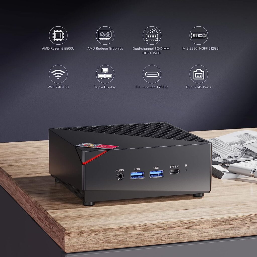 KAMRUI Mini PC with AMD Ryzen 5 5500U 6C/12T Processor Up to 4.0Ghz, 16GB DDR4 512GB SSD Windows 11 Pro Small Form Factor Desktop Computer Support 4K UHD, WiFi/BT, Home Server, Office, Business