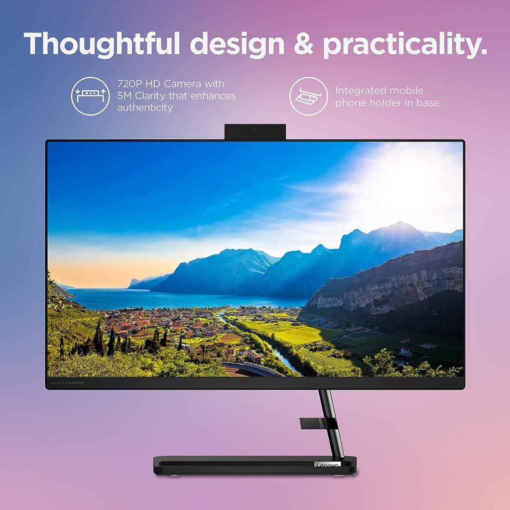 Lenovo IdeaCentre AIO 3-2022- All-in-One Desktop - 23.8 FHD Touch Display - HD 720p Camera - Windows 11 Home - 8GB Memory - 512GB Storage - AMD Ryzen 5 5625U - Black - Mouse  Keyboard Included