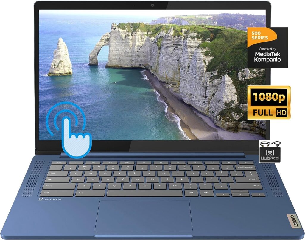 Lenovo Newest Flagship Chromebook, 14 FHD Touchscreen Slim Thin Light Laptop Computer, 8-Core MediaTek Kompanio 520 Processor, 4GB RAM, 64GB eMMC, WiFi 6,Webcam, Long Hours, Chrome OS+HubxcelAccesory